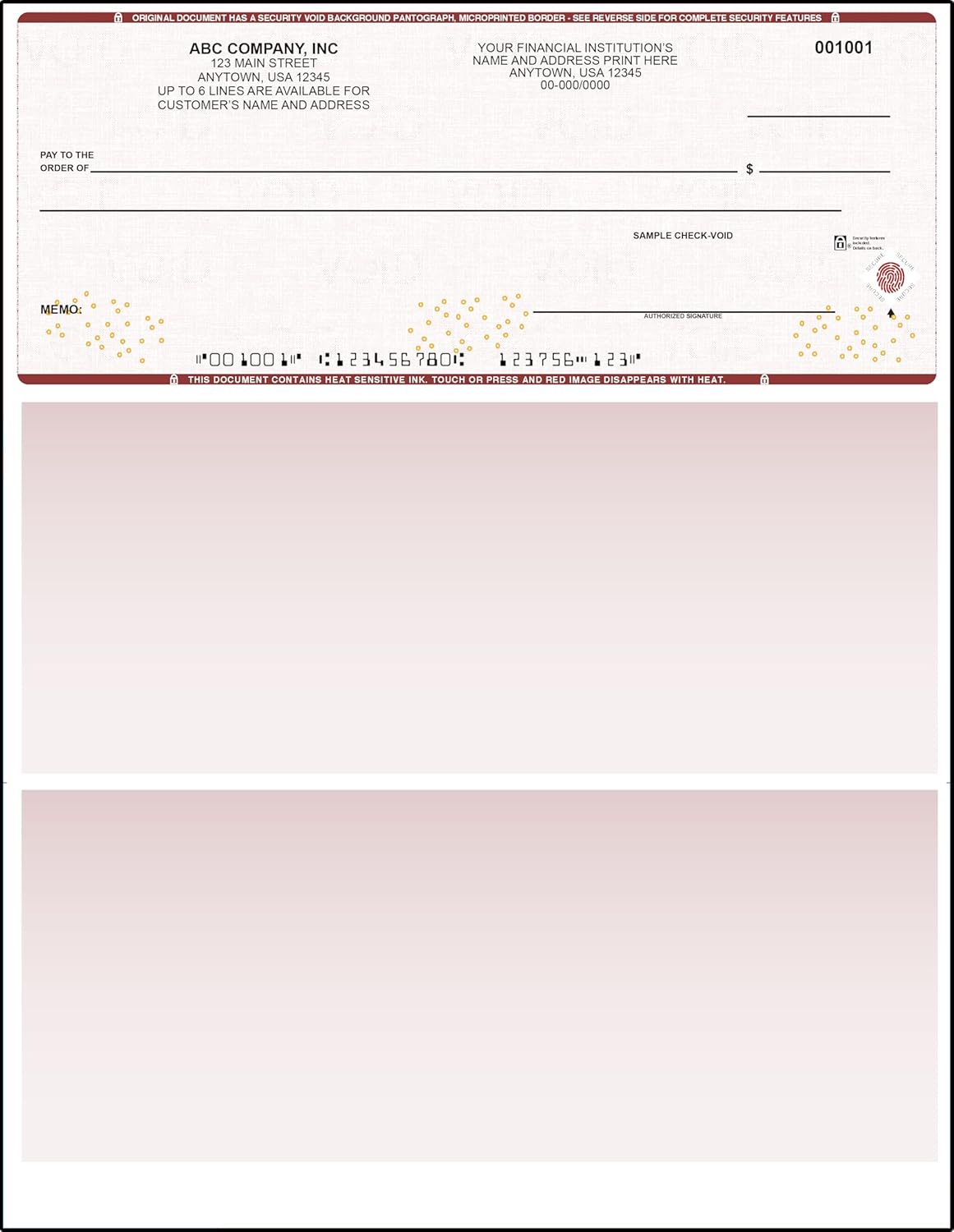Burgundy High Security Checks on Top Compatible w/QB accounting software - Custom Computer Checks on Top (100)