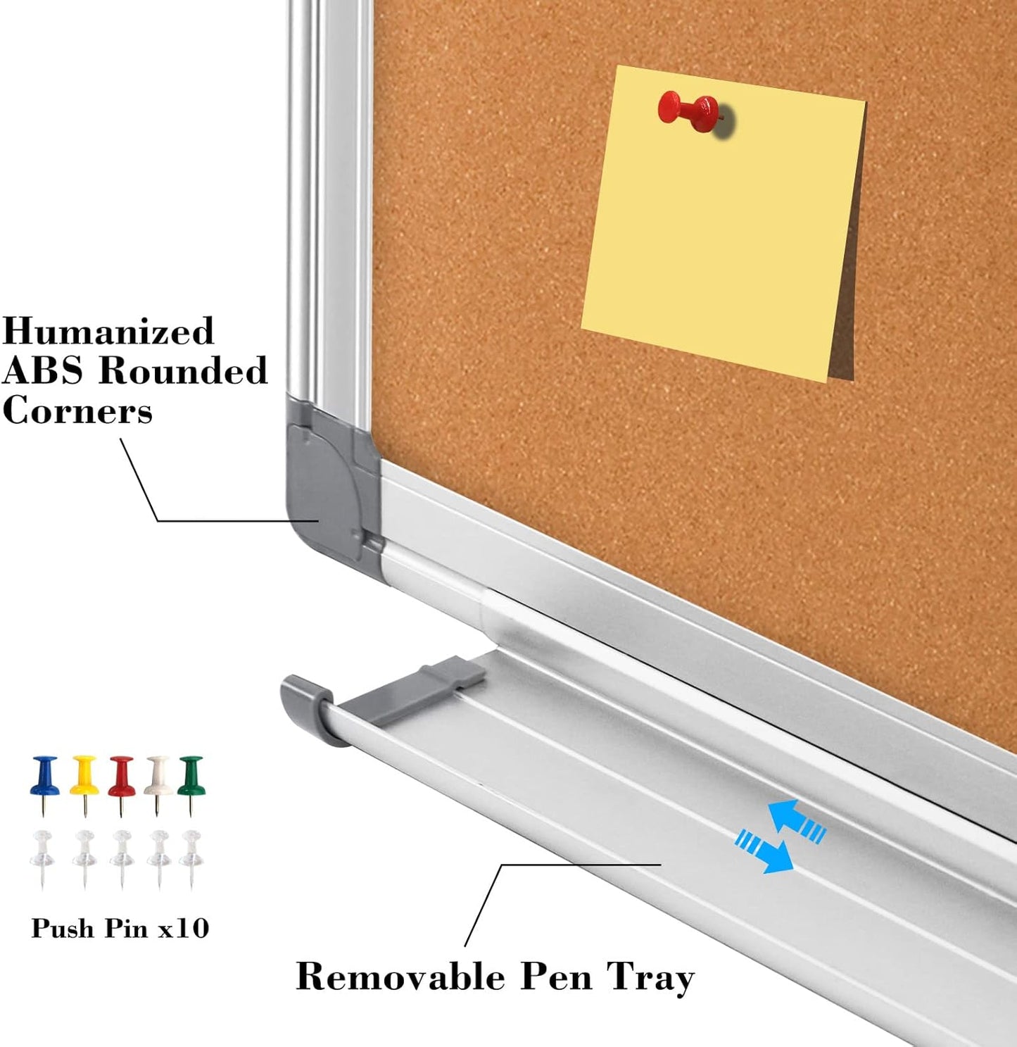 WALGLASS Combination Magnetic Whiteboard & Corkboard, 36"x24" Combo for School, Office & Home, Dry Erase Board with Removable Tray, Pins, Eraser, Markers & Magnets