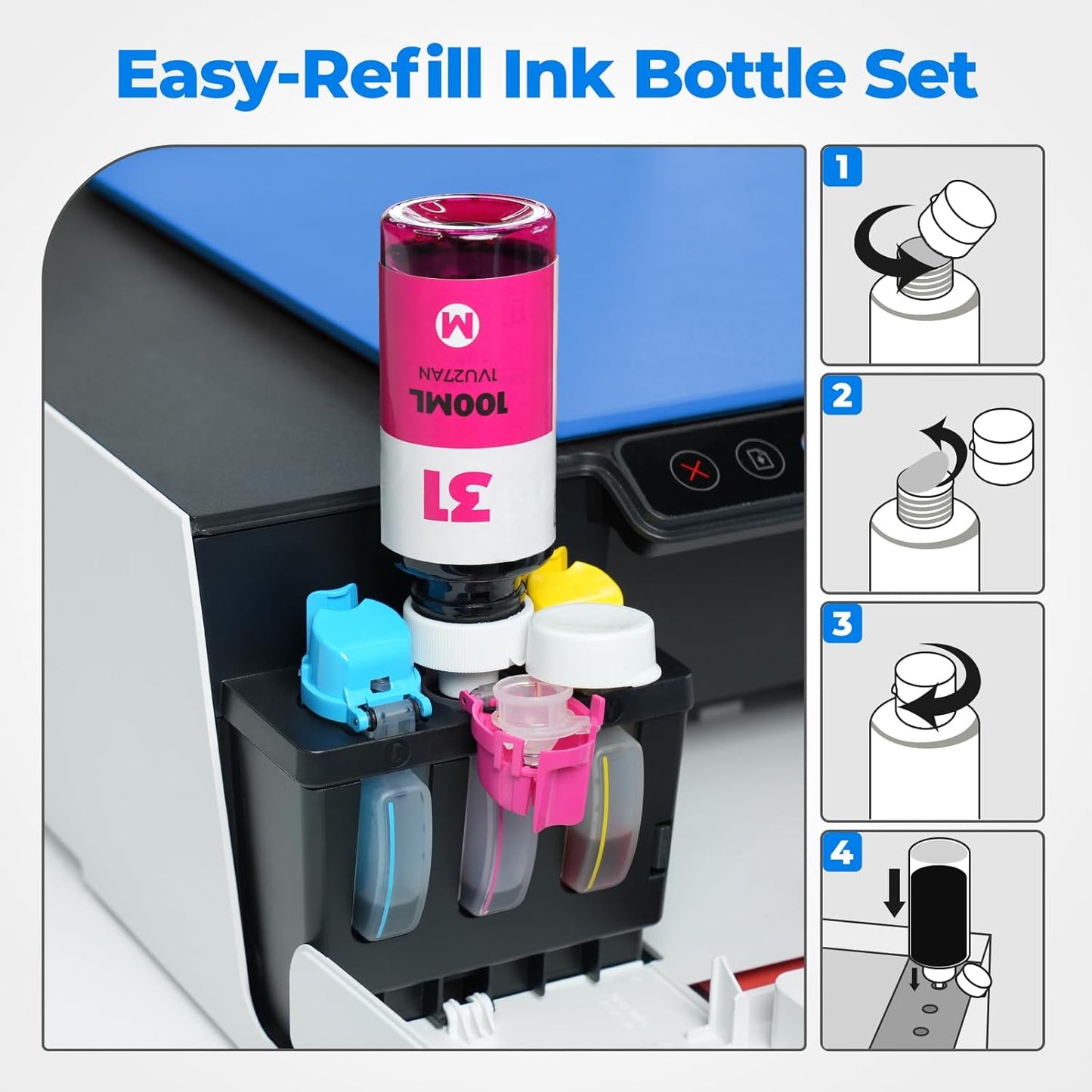 32XL Black Ink Bottle Set, Smart Tank 7602 5101 651 6001 5000 Ink Refill Compatible with HP 32XL Black Ink Bottle Set for Smart Tank 5101 7602 651 5000 5103 6001 7301 7302 7001 5102 7006 7002 Printer