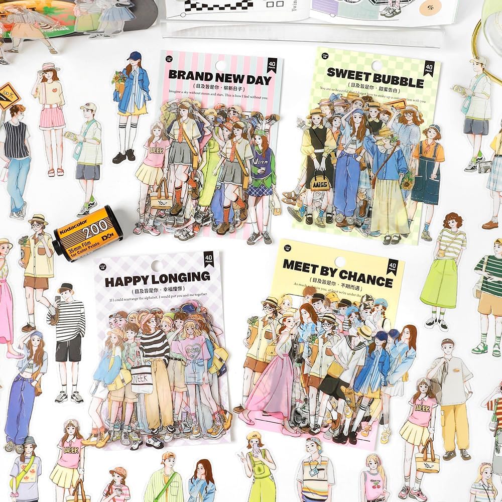 Alideco 120pcs Scrapbook Stickers Kawaii Sweet Girls People Boys Journaling Scrapbooking Junk Journal Crafts Embelishment Decoration Diary Stickers (mujijieshini)