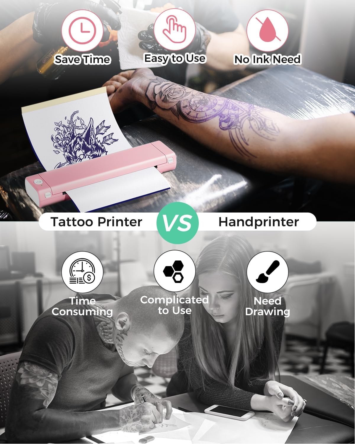 Phomemo Portable Printers Wireless for Travel, M08F Thermal Bluetooth Printer Support for 8.5"x11" US Letter, Small Inkless Printer Compatible with iOS, Android, Laptop for Car, Office, Home
