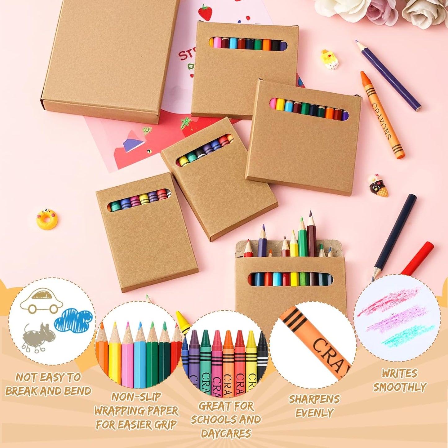 30 Sets Bulk Back to School Supplies, Colored Pencils Pre-Sharpened and Crayons Holiday Bundle in Box Mini Pencils Crayons Bulk Classroom Teacher Supplies, Cute Back to School Gifts