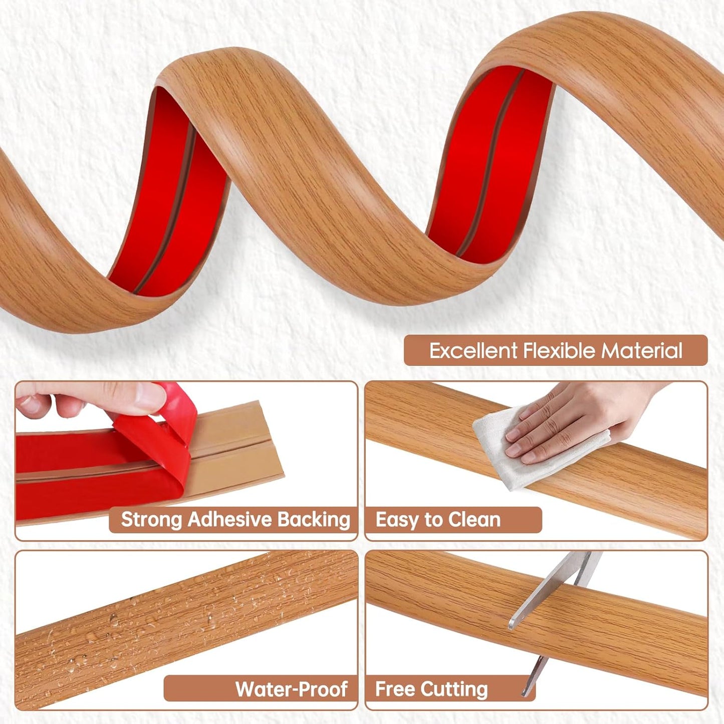 Floor Cord Cover for Wires on Floor Self Adhesive Cord Hider Floor Cable Management Wire Covers for Cords Protector Prevent Cable Trips Cord Cavity W 0.47" x H 0.27", Brown Wood, 10Ft