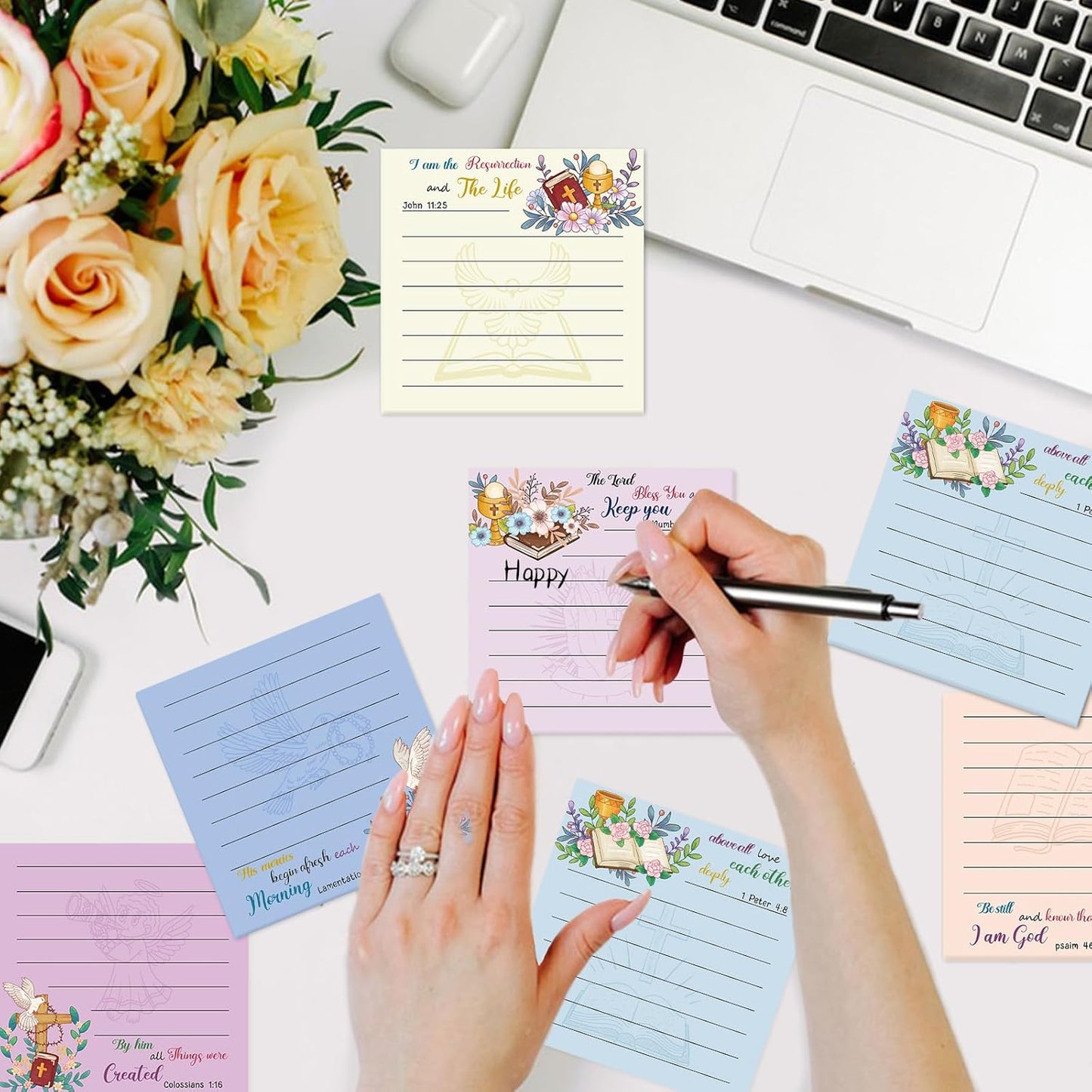 600 Sheets Bible Sticky Notes, Self Stick Christian Notepads Bible Verse Cute Positive Sticky Notes Inspirational Memo Pads Bible Verse Quotes Notepads for Reminders School Office Supplies