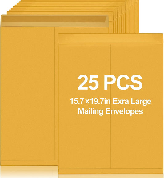 25 Pcs 16 x 20 Inch Extra Large Mailing Envelopes 32lb with Gummed Flaps, Catalog Envelopes Jumbo Craft for Mailing, Storage and Organizing Documents Office Supplie