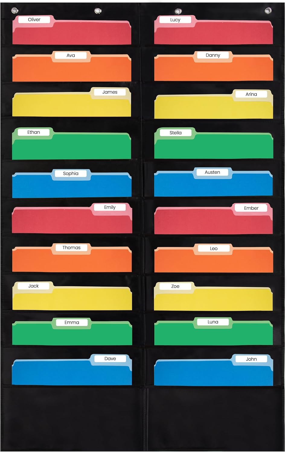 Essex Wares - 20 Pocket File Pocket Chart, Black, 28" Wide x 46" Tall - Versatile Wall Hanging File Folder Organizer for Classroom, Office, Home, and More - Wall Folder Organizer - 20 Pockets