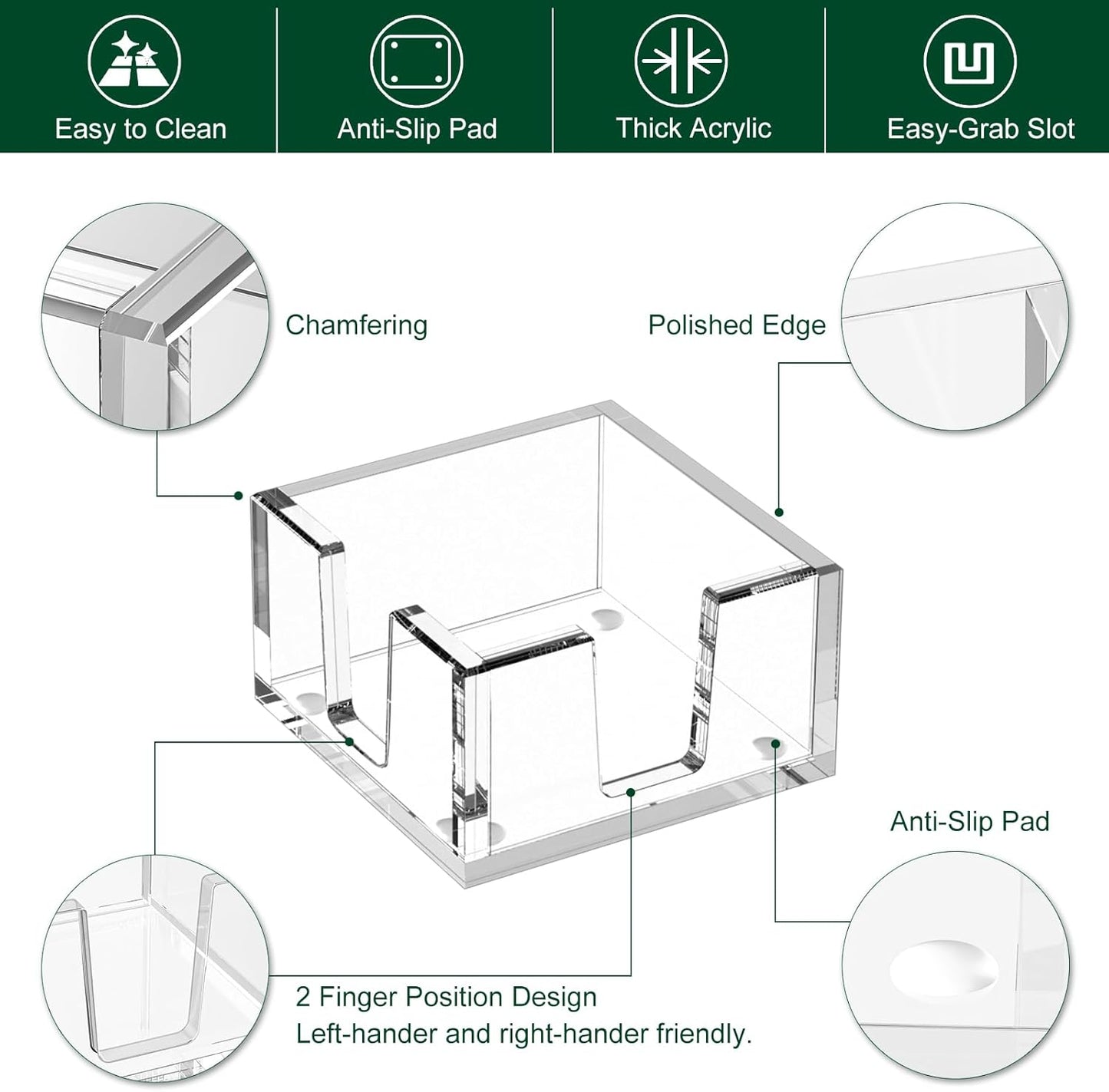 Acrylic Sticky Note Holder, Self-Stick Note Pad Holder W/O Pads - Note Dispenser Memo Pad Holder Desk Organizer for School Office Home (3''x3'' Clear - 2 Pack)