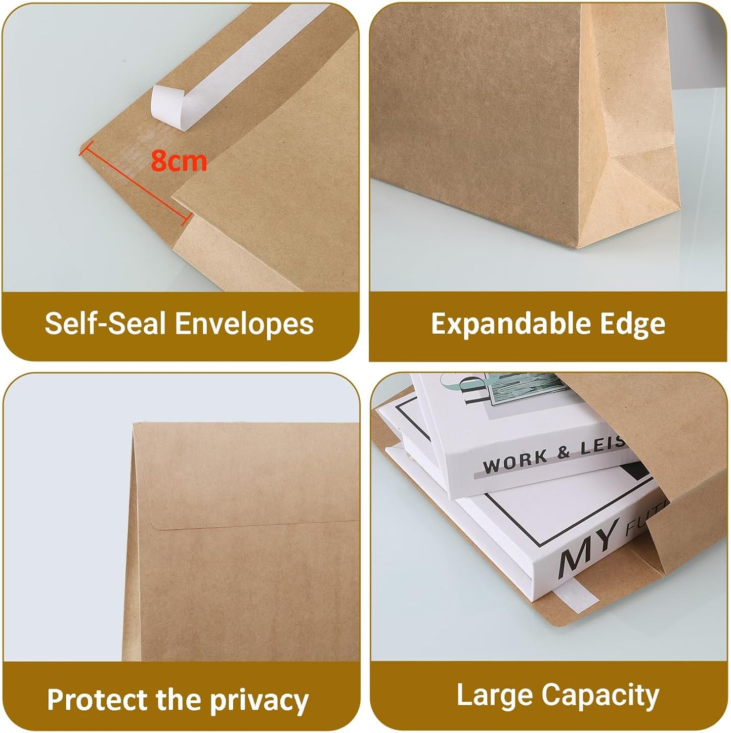 25 Pack 10" x 15" Expandable Catalog Envelopes, Large Kraft Document Envelopes Self Seal Manilla Envelopes Mailing for Documents, Magazines, Photos