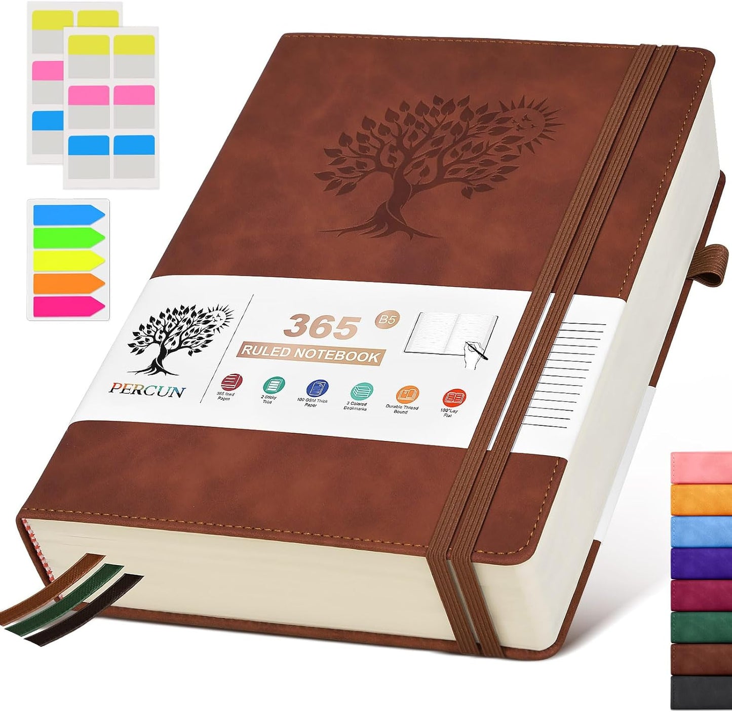 B5 Lined Journal Notebook - 365 Page Large Leather Journals for Writing Women Men，Hardcover Notebook with 100Gsm Thick Pages，Daily Diary for Travel, Work，School，College Ruled (7.6" x 10.3")
