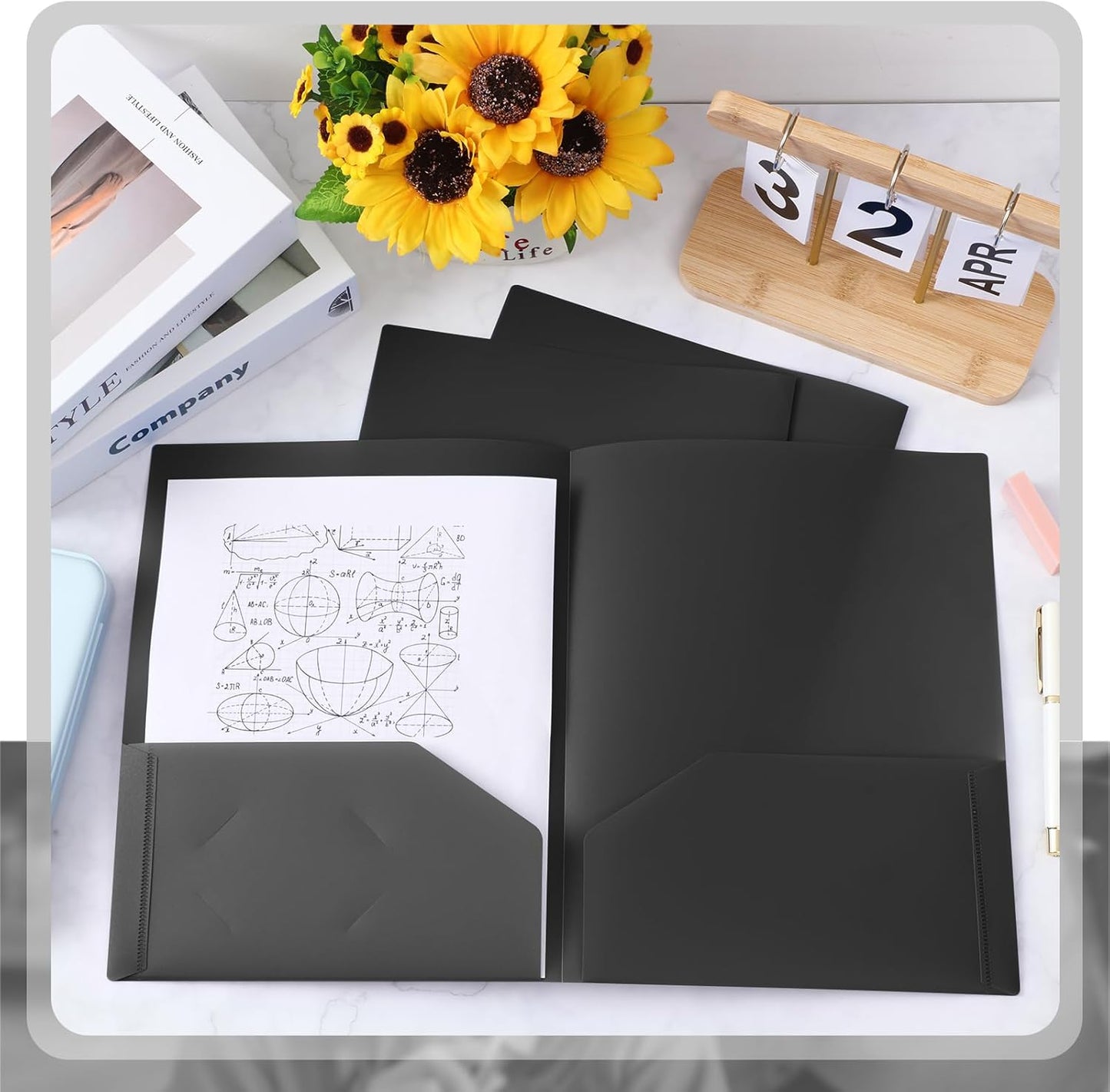 Gueevin 150 Pcs Plastic Folders with Pockets, Two Pocket Folder Fit 8.5 x 11 Inch Letter Size Paper, Heavy Duty School Folders Business Card Holder for Home Office School Bussiness (Black)