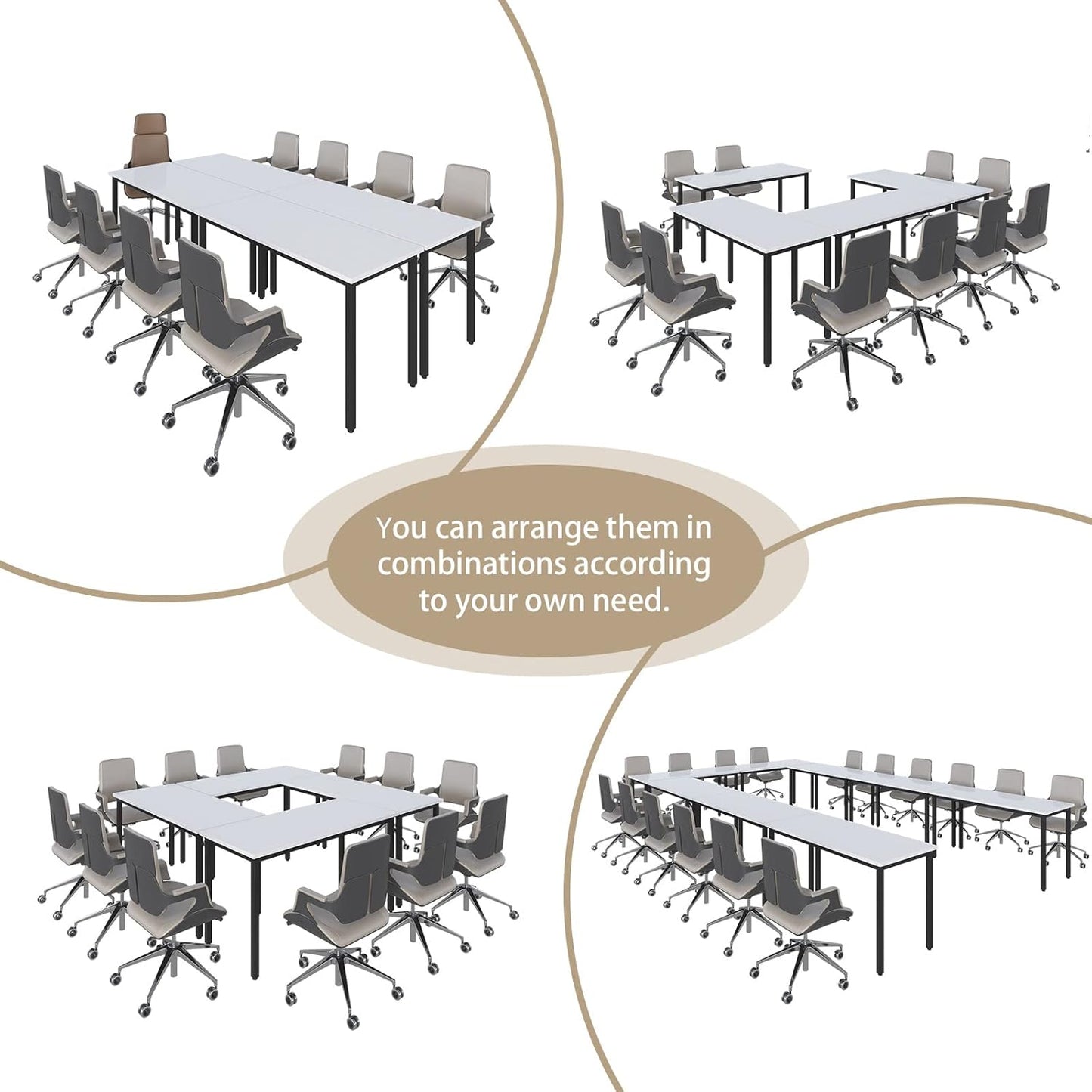 Bonzy Home Conference Tables 8ft Office Computer Desk for Meeting Room Study Writing Printer Podcast Table for 4-8 People Modern White 2PCS 94.4"x23.6"x29.5"