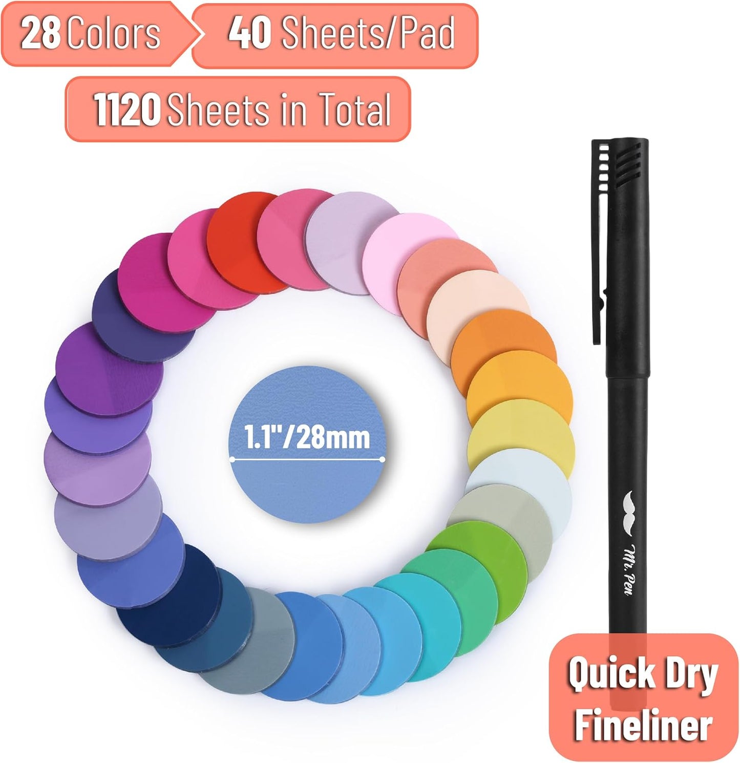 Mr. Pen- Transparent Sticky Note Set, 1120 Sheets, Colorful, Round Transparent Sticky Notes Set