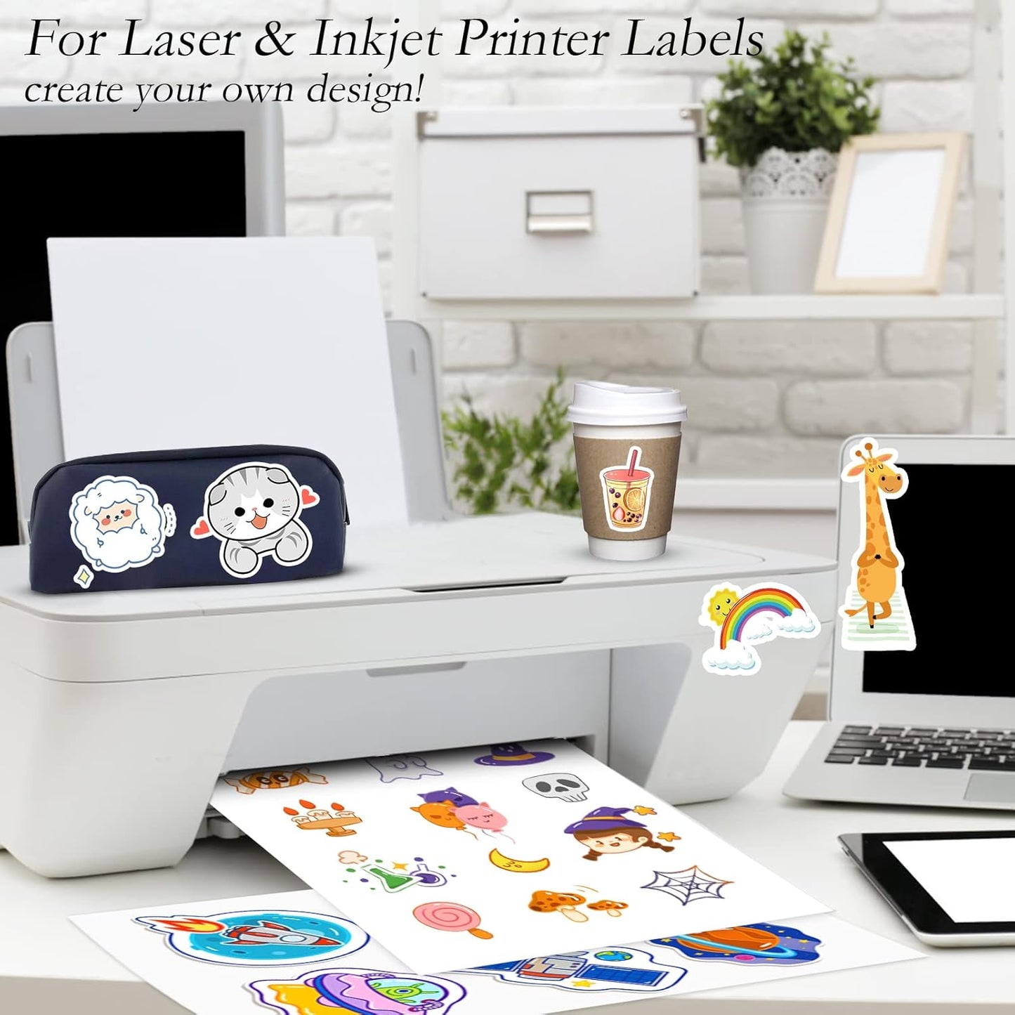 100 Full Sheets Sticker Paper for Laser & Ink Jet Printers, 8.5" x 11" Full Sheet Address Shipping Label, 100 Sheets 100 Labels