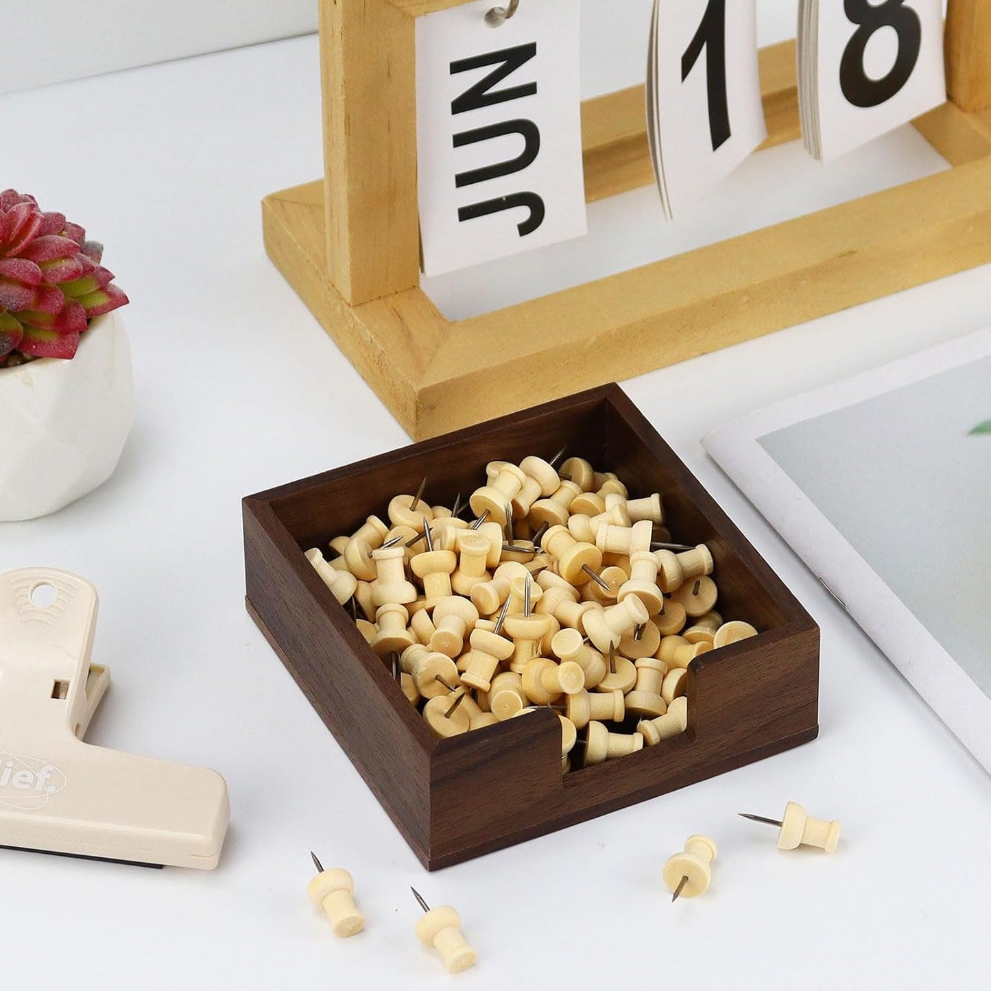 MultiBey Wooden Walnut Sticky Note Pad Holder for Desk, Memo Holder Paper Dispenser, Desktop Accessories Organizer for Office School Home