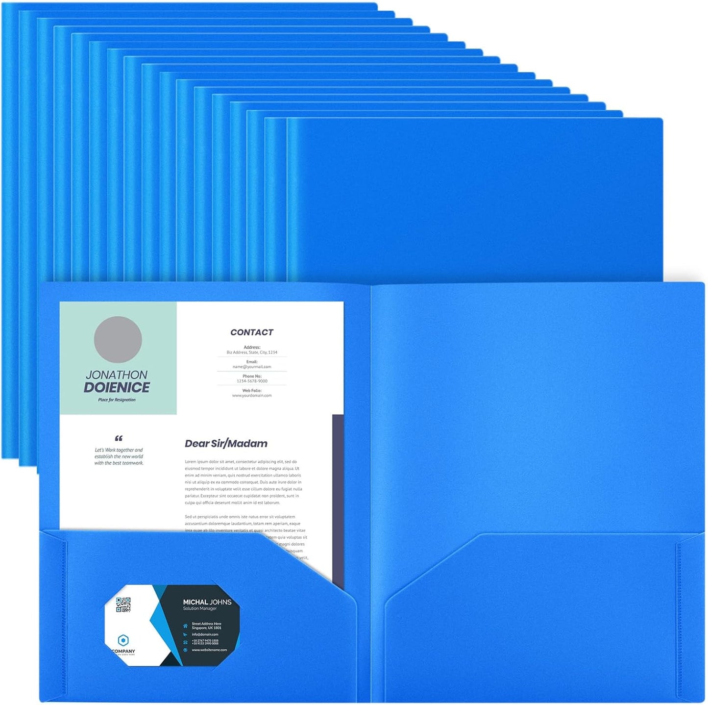 Gueevin 72 Pcs Two Pocket Folders Bulk Plastic File Folder with 2 Pockets Letter Size Paper Heavy Duty Durable Portfolios Case for Home Office School Business 11.61 x 9.45 Inch (Blue)