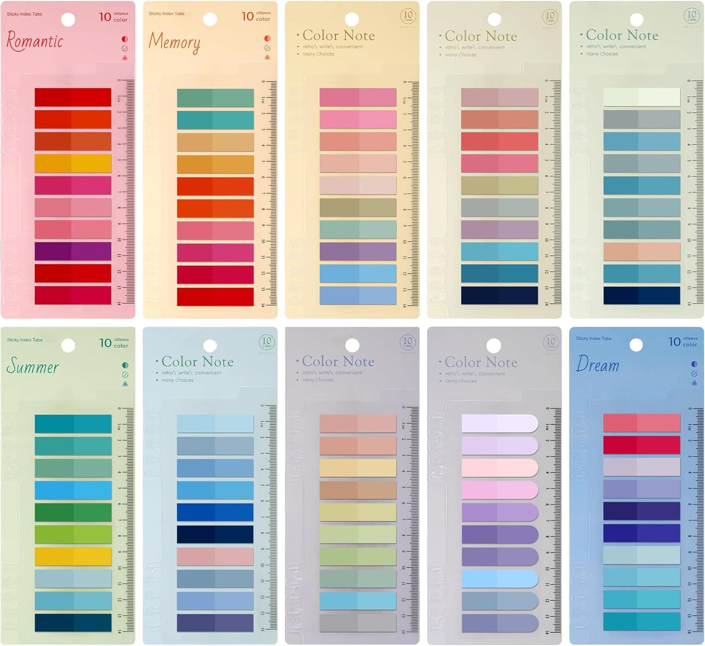 Book Tabs for Annotating, 2000Pcs Sticky Tabs with Ruler, Transparent Sticky Notes for Binders, Page Markers for Notebooks, Multi-Colored Writable and Repositionable Book Flags Strip Index Tabs