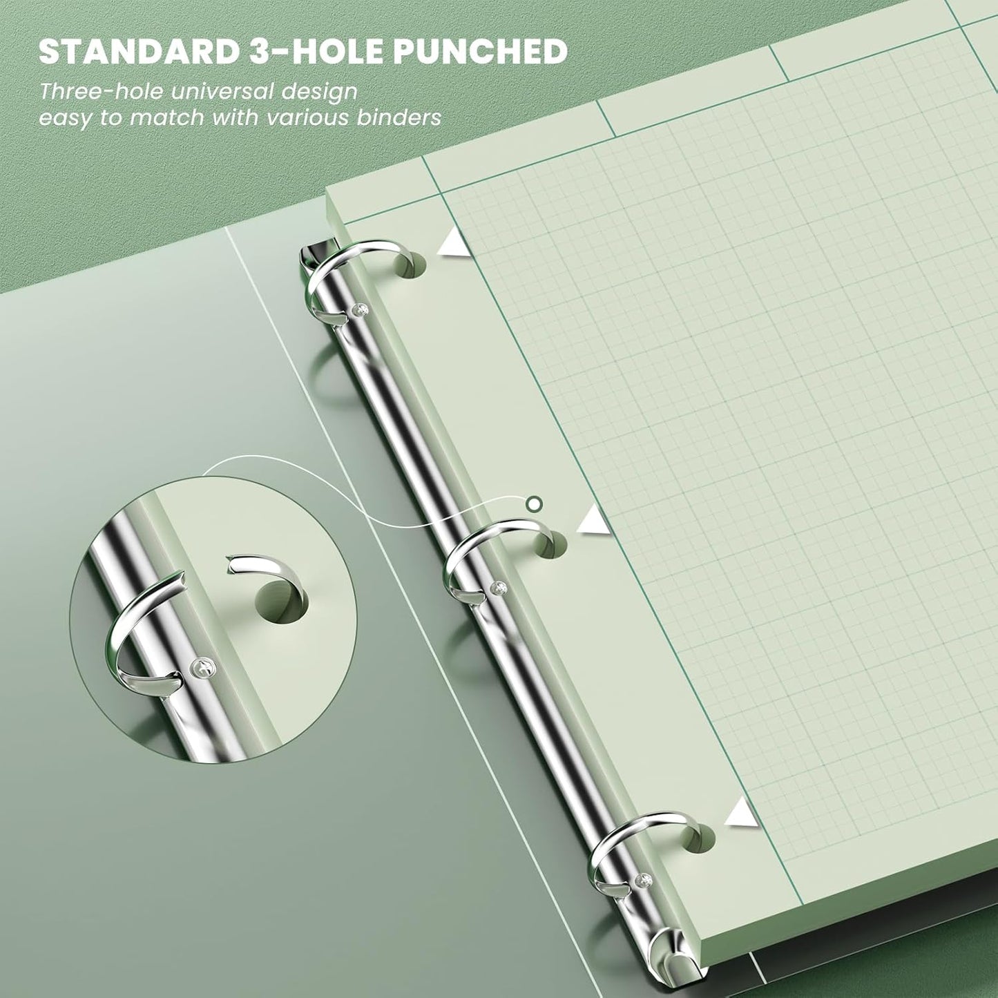 Engineering Paper 8.5 x 11, 100 Sheets Top Glue Binding Engineering Notebook, 5x5 Quad Ruled Graph Paper, 3-Hole Punched Engineering Computation Pad 8.5 x 11, Green Tint Engineering Paper Notebook