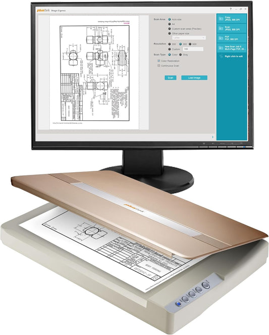 Plustek OpticSlim 1680 - High Speed Large Format Flatbed Scanner, scan Tabloid Size in 3 Seconds. Dual View Function Enable You to Quickly Check The Image Adjustment Effect