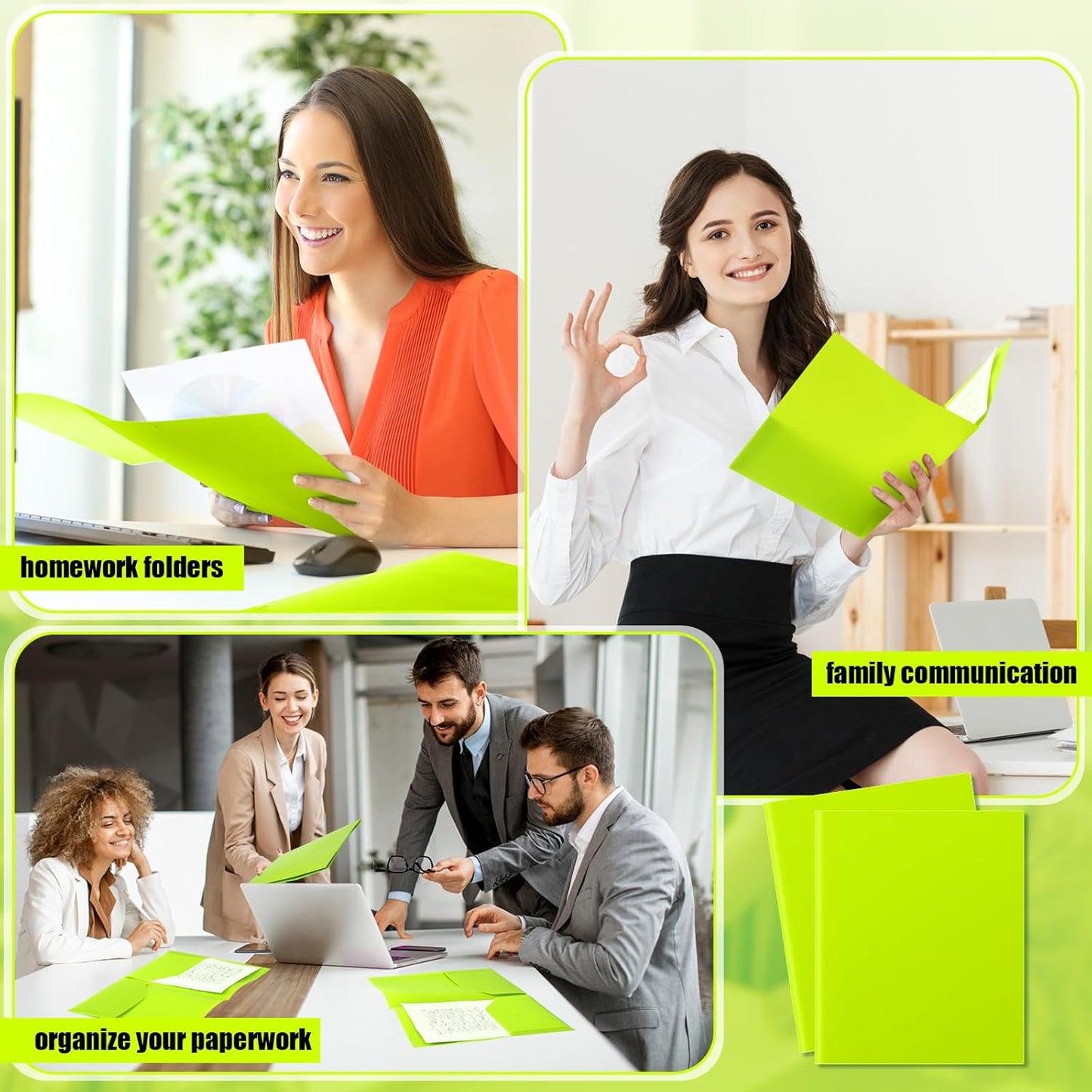 Gueevin 72 Pcs Two Pocket Folders Bulk Plastic File Folder with 2 Pockets Letter Size Paper Heavy Duty Durable Portfolios Case for Home Office School Business 11.61 x 9.45 Inch (Fluorescent Green)