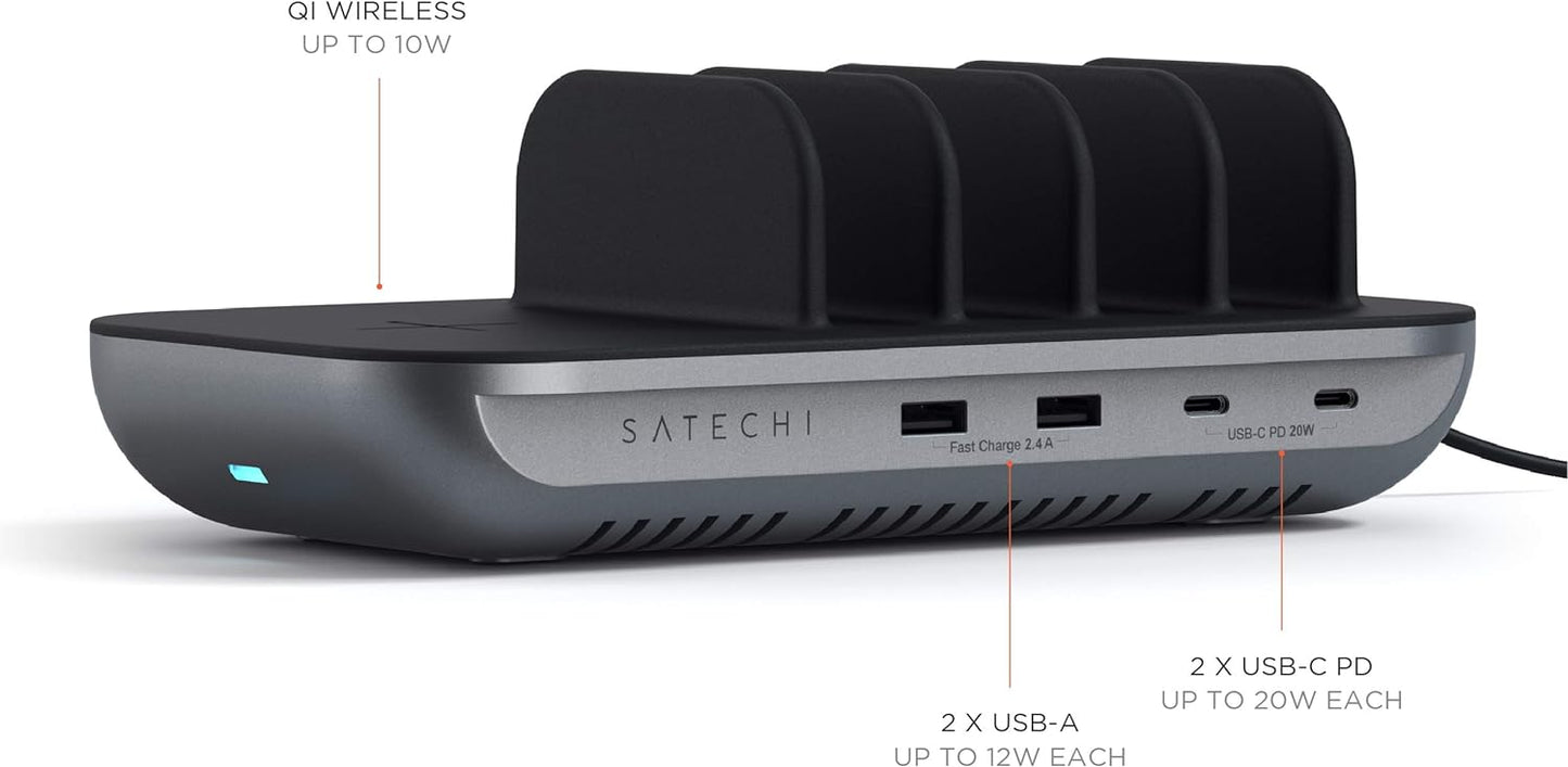 Satechi Multi Device Charging Station with Wireless Charging - for iPad Air/Pro M4/M3/M2/M1, MacBook Air/Pro M4/M3/M2/M1, iPhone 17 to 12 Series, AirPods, AirPods Pro, Apple Watch, and More