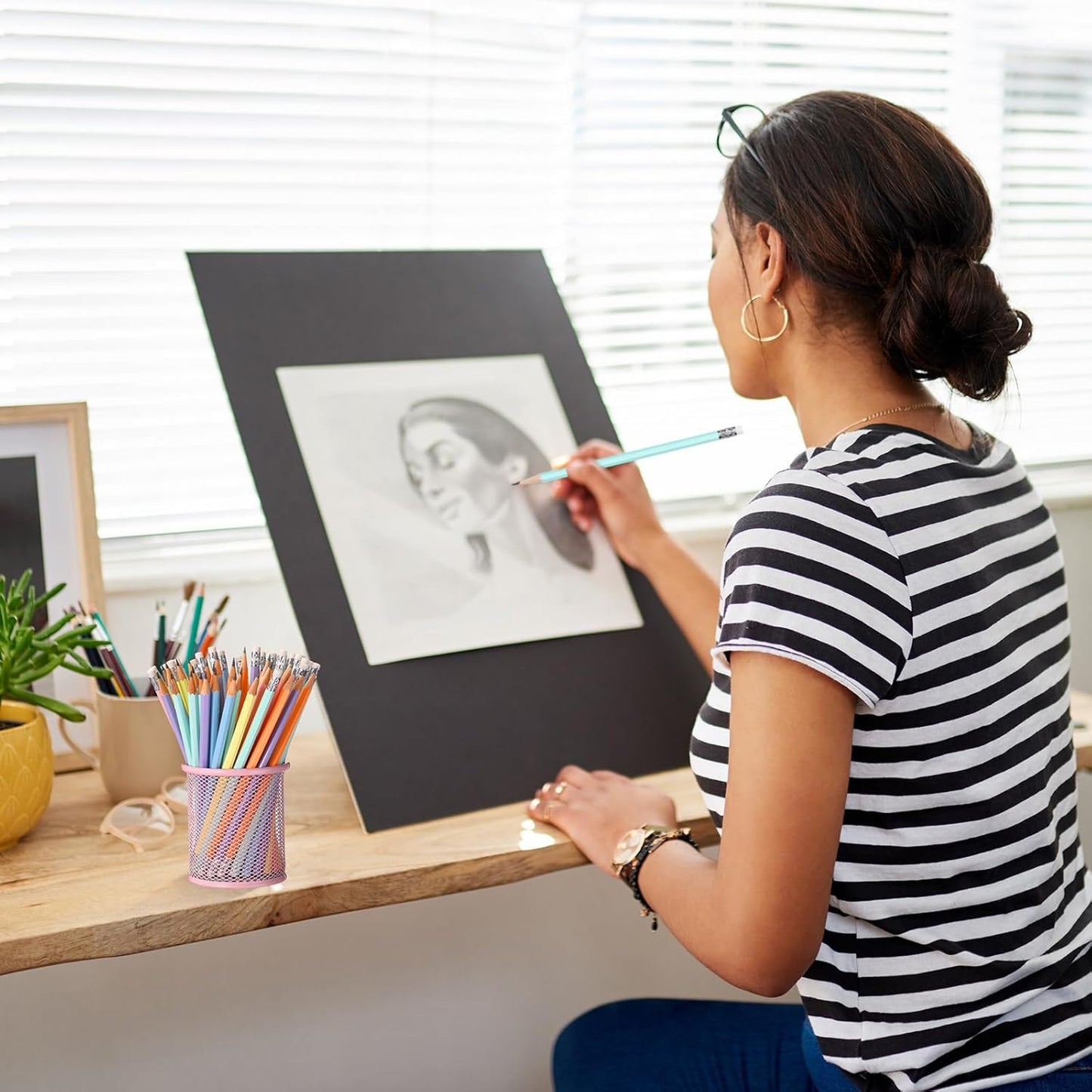 TecUnite 60 Pcs HB Pencils #2 Unsharpened Wood Cased Pencils with Eraser Hexagonal Pencil Cute Graphite No 2 Pen for Adults Gifts Exam School Office Sketching Learning(Macaron Color, Silver)