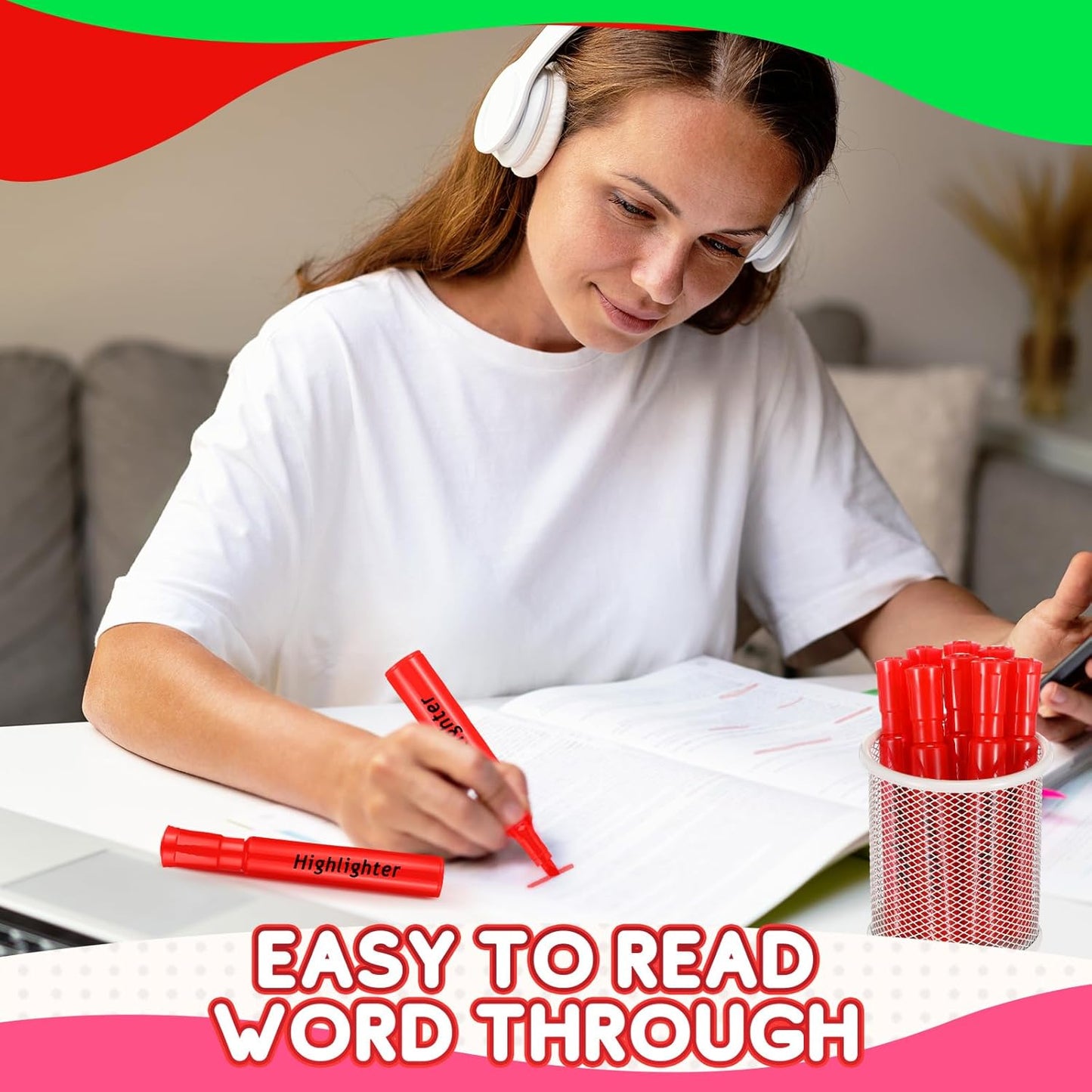 Qilery 72 Pack Highlighters Bulk, Tank Style Chisel Tip Highlighters Markers Quick Drying for Kids and Adult Coloring, Classroom Home Office School Supplies (Red)