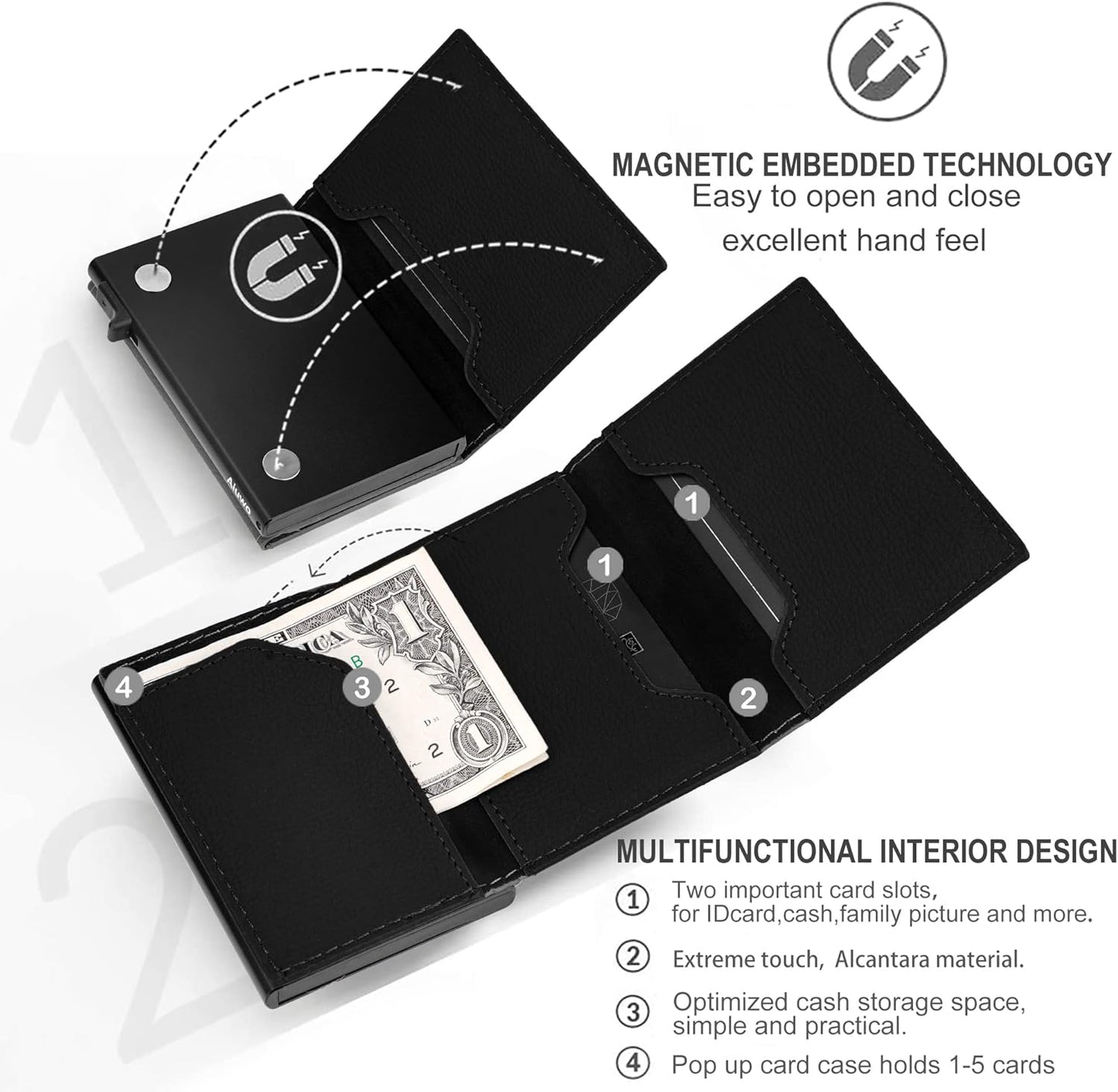 Aiuwo Wallet for Men,Mens Wallet Card Holder,Smart,Slim,Minimalist Wallet,Credit Cards Holder RFID Blocking Wallet (Card Wallet, Lichee Black)