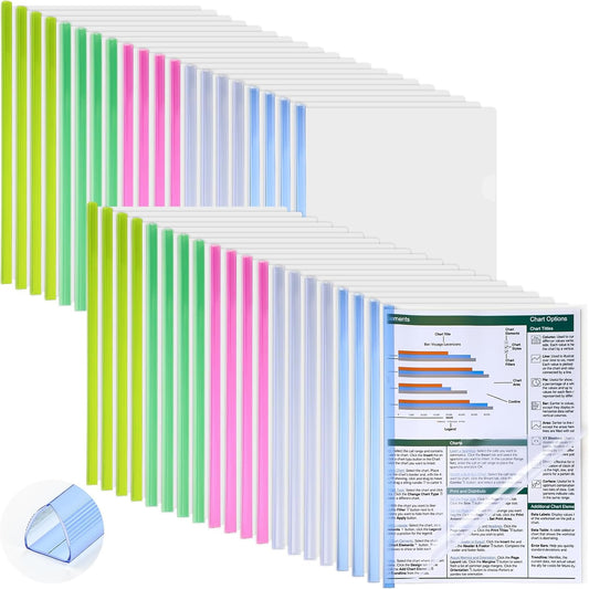 100 Pcs Clear Report Cover with Sliding Bar 50 Sheet Capacity Presentation Binder Transparent Resume Folder Plastic Folder for File Report School Office(Cute Color,Classic Style)
