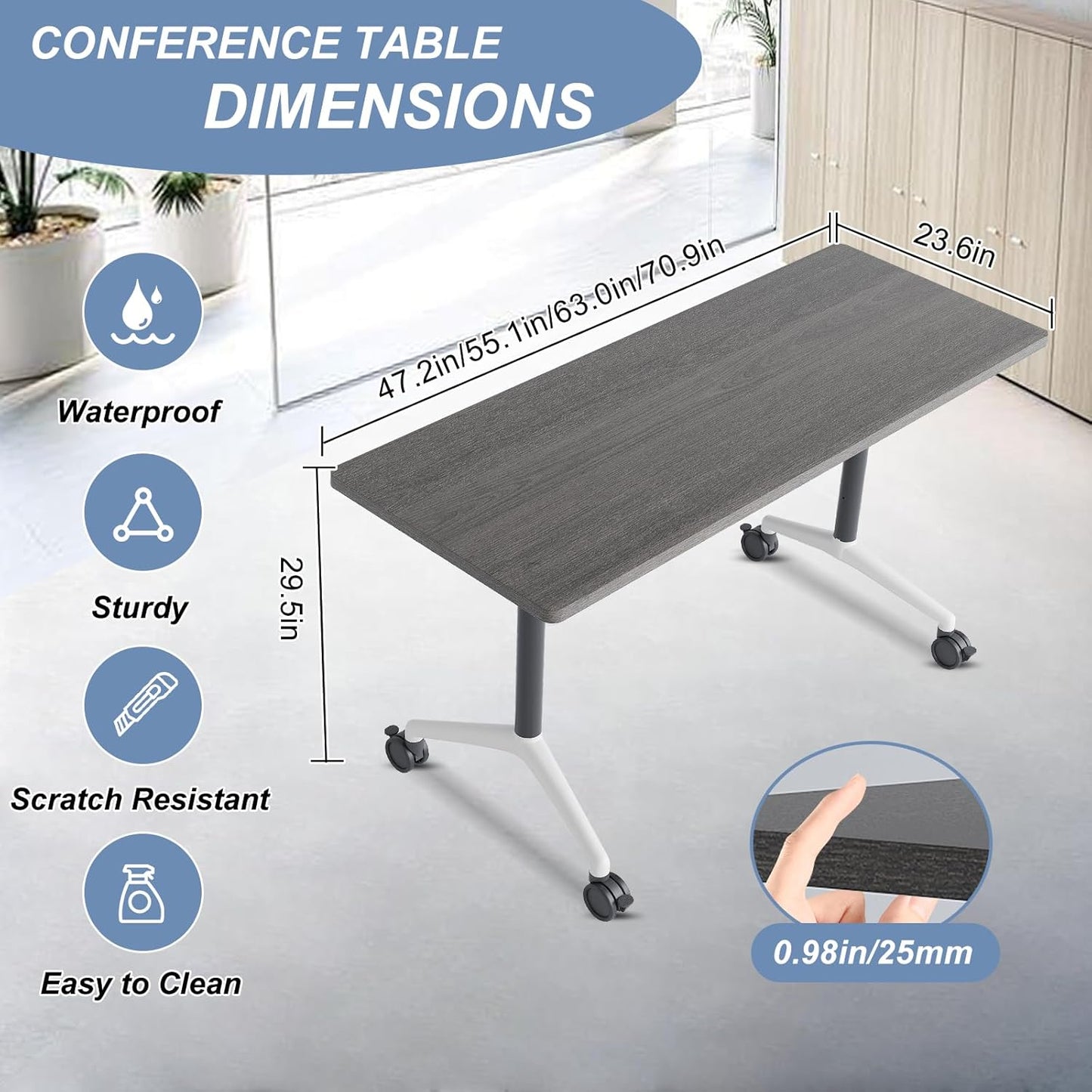 Folding Conference Table, Mobile Training Table for Office Conference, Modern Modular Rectangular Work Desk Meeting Seminar Work Tables with Caster Wheels, Large Breakroom Tables (4Pack L47.2in)