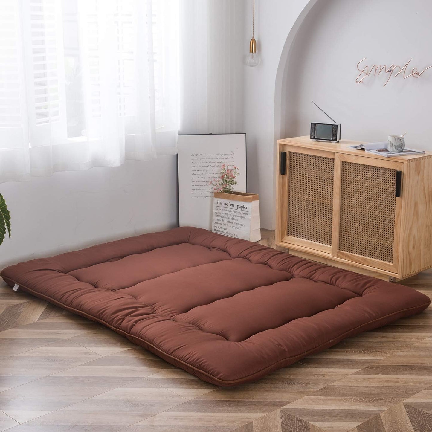 MAXYOYO Japanese Floor Mattress Futon Mattress, Thicken Tatami Mat Sleeping Pad Foldable Roll Up Mattress Boys Girls Dormitory Mattress Pad Floor Lounger Bed Couches and Sofas, Coffee, Full