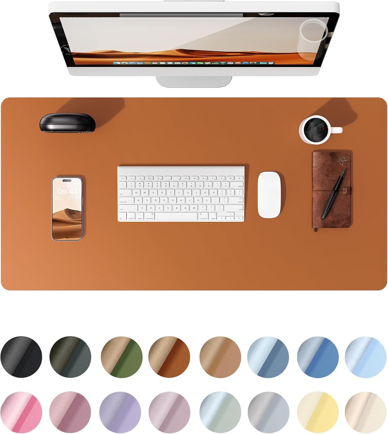 YSAGi Desk Pad Protector, Large Mouse Mat, Non-Slip PU Leather Waterproof Laptop Desk Blotter/ Writing Pad for Office and Home (23.6" x 13.8", Brown)