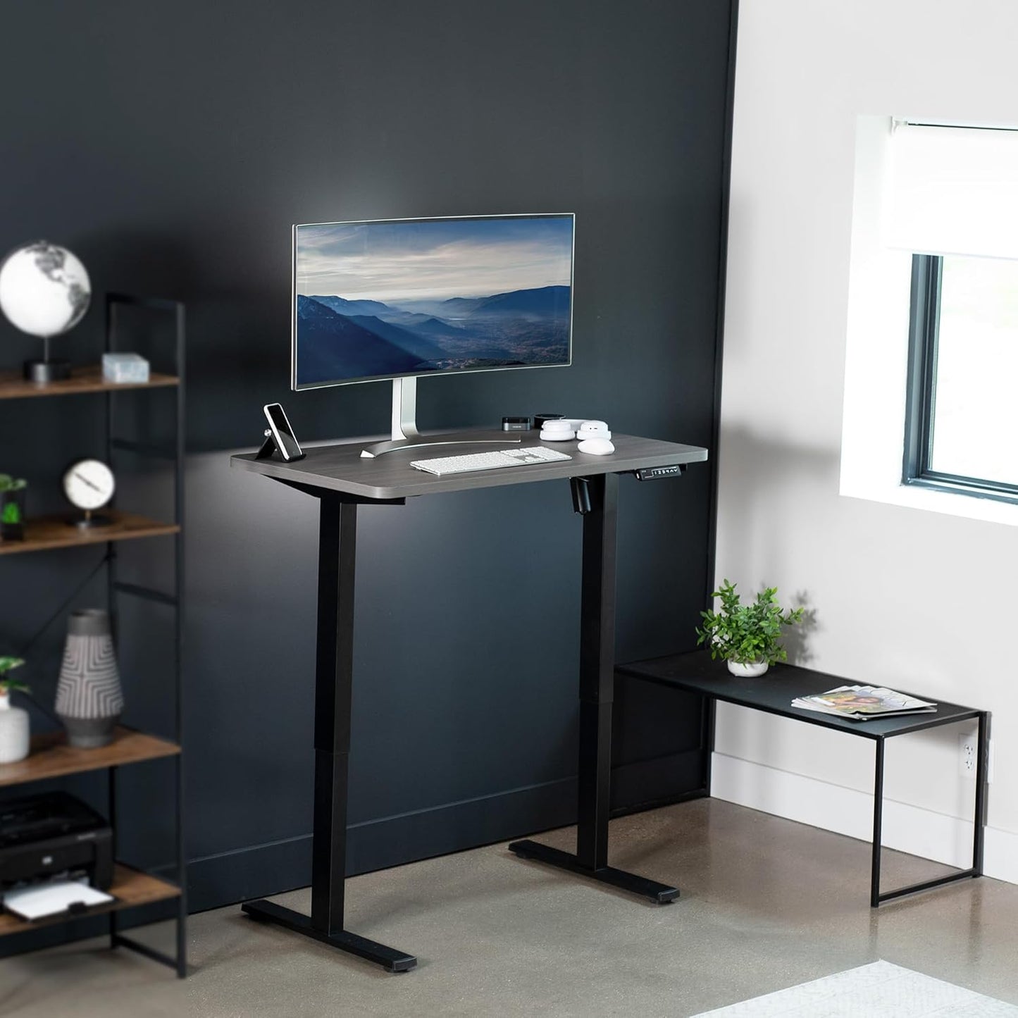VIVO Electric 43 x 24 in Standing Desk, Memory Height Adjustment, 1B Series, One-Piece Dark Gray Top, Black Frame, DESK-KIT-1B4G