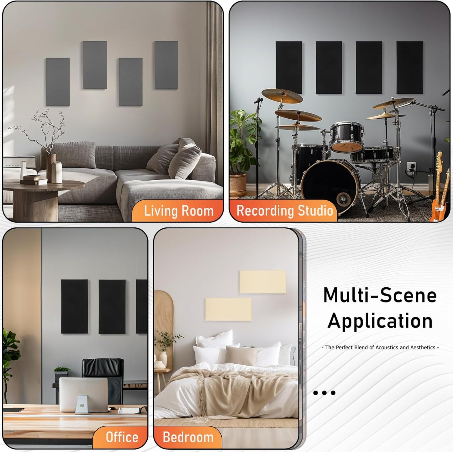 Fabric Sound Proof Foam Absorbing Acoustic Wall Panels 23.6’’x11.8’’ 4PCS Noise Cancelling for Room Home Studio Office Theater, Beige