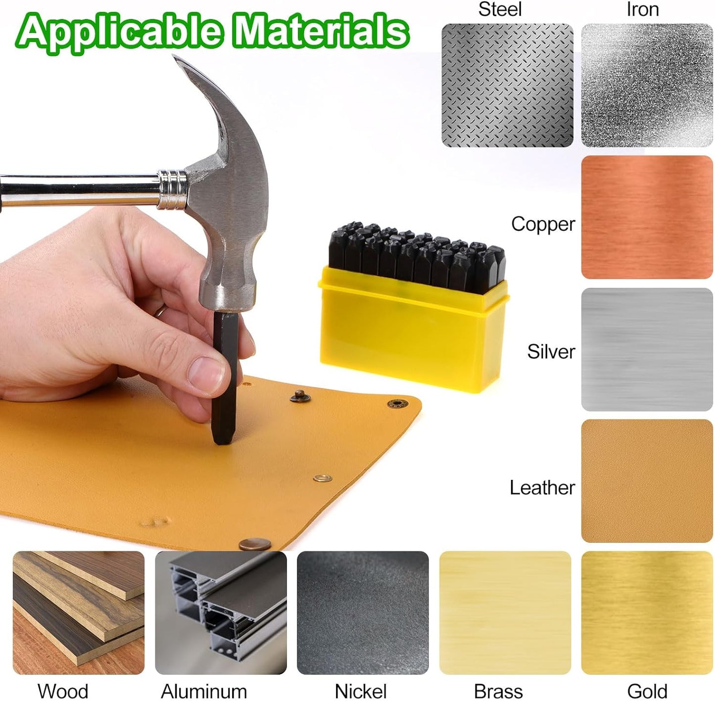 HARFINGTON 36pcs Metal Stamping Kit 1/8" (3mm) (A-Z, 0-8, "&" Symbol) Steel Letter Punch Press Tool with Hole Punch to Stamp on Metal, Plastic, Wood, Leather, Black