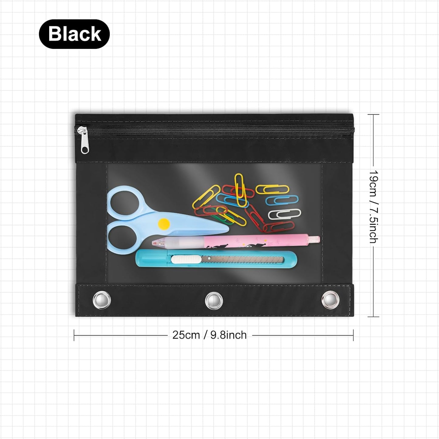 IKAYAS 20 Pack Black Pencil Pouch for 3 Ring Binder Colorful Pencil Pouch with Zipper Bulk, 3 Ring Binder Pencil Pouches Pencil Case Pencil Bags for Classroom Storing School Teacher Supplies