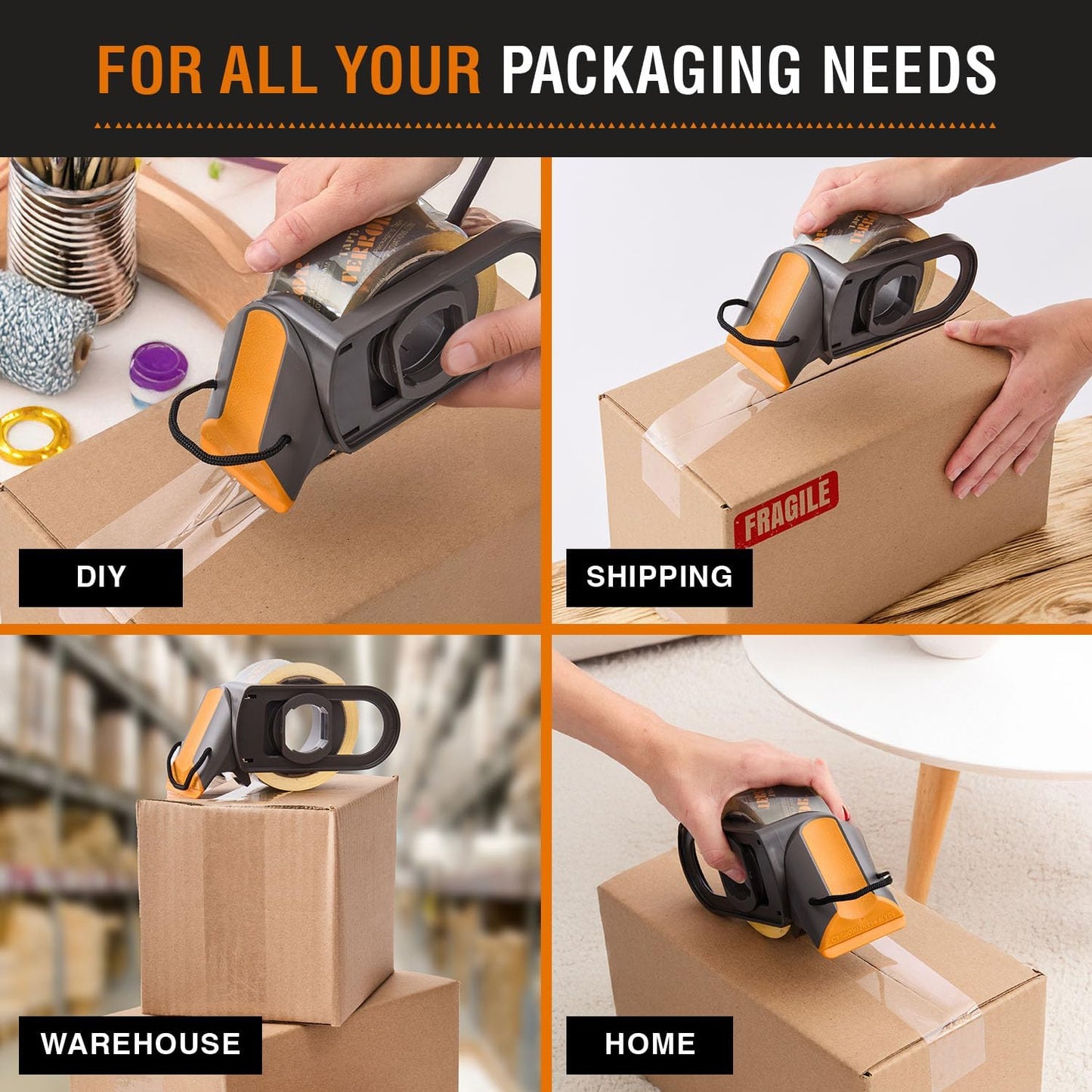 Clear Packing Tape with Dispenser (1 Roll) – Heavy Duty, Refillable, Compatible with Standard 2” Wide Rolls