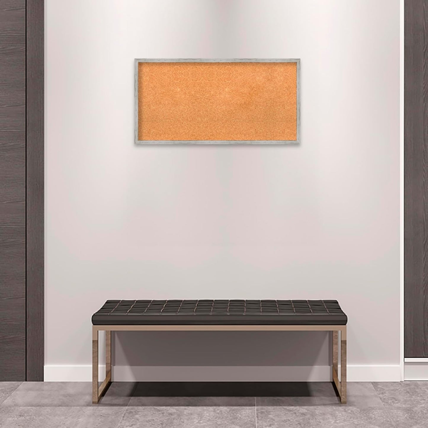 Amanti Art Natural Cork Board for Wall, 17x33 Vision Board with White Frame, Medium Corkboard Office Decor for Home Organization, Cottage Corkboard Pinboard to Display Items for Home Organization in
