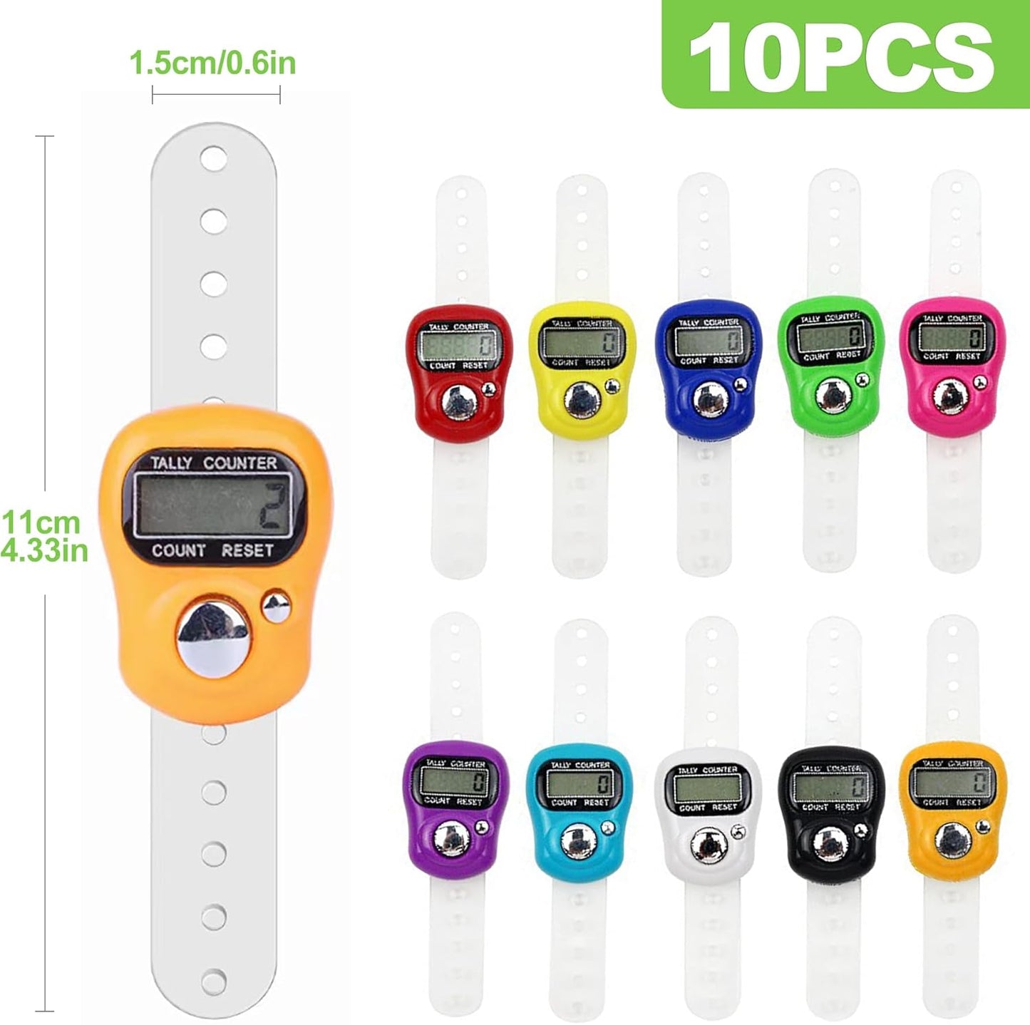 10-Pack Mini LCD Digital Finger Clicker Counter, 5-Digit Handheld Tally Counter for Knitting, Crochet, Lap Counting, Golf, Coaching, and Classroom Use