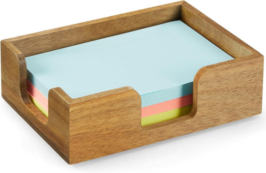 Acacia Wood Sticky Note Holder, 4x6 Inch Notepad Holder Dispenser with Dual Openings, Sticky Note Dispenser Memo Holder Case for Desk Office School Supplies