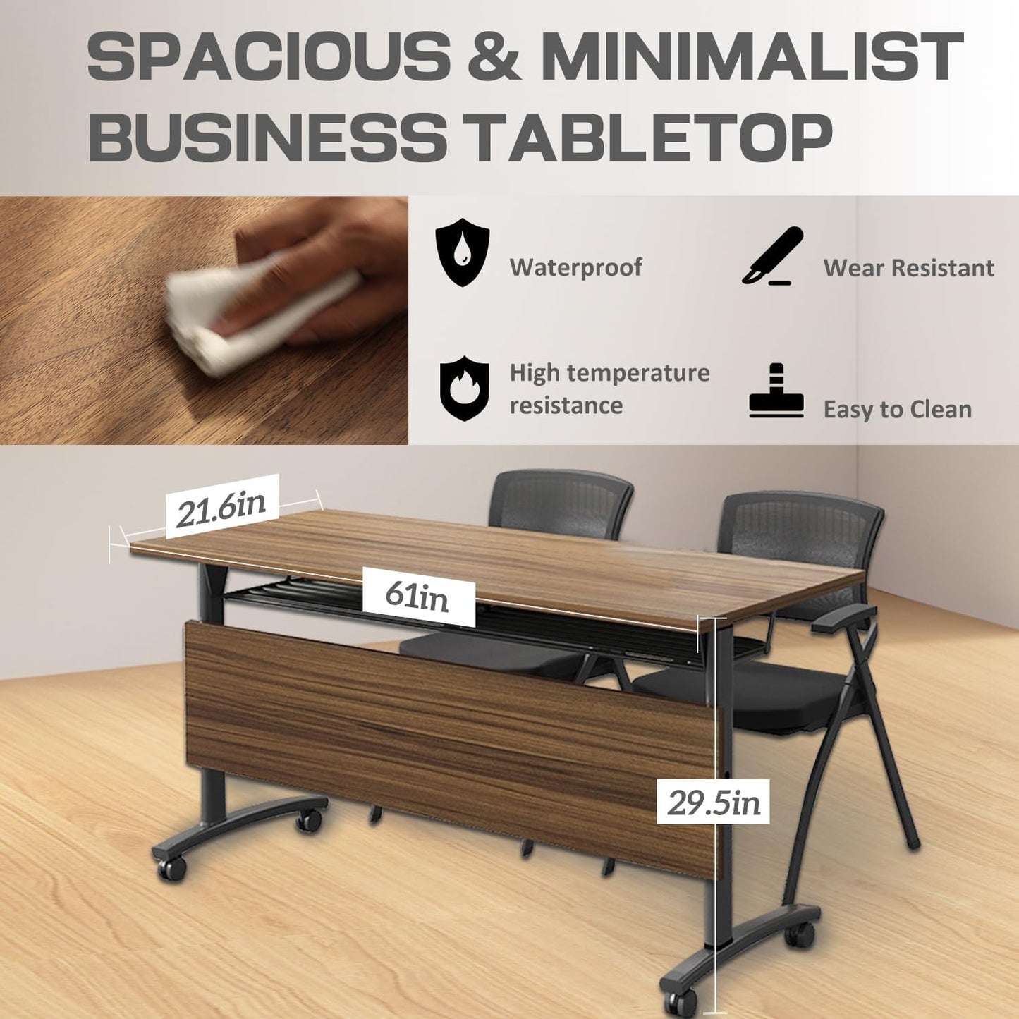 Folding Conference Table,Mobile Conference Room Tables Rolling Meeting Table with Caster Wheels,Flip Top Mobile Training Table,Foldable Rectangle Seminar Tables for Office,Classr (6pack, 61in)