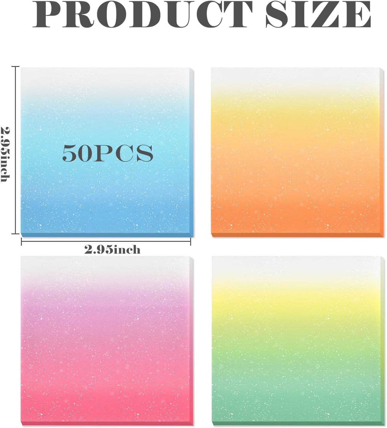 BAYTORY 200 Sheets Glitter Transparent Sticky Notes, 3 x 3 Clear Memo Pads, Translucent Self-Stick Note, See Through Self-Adhesive Note for Bible Accessories (Gradient Color)