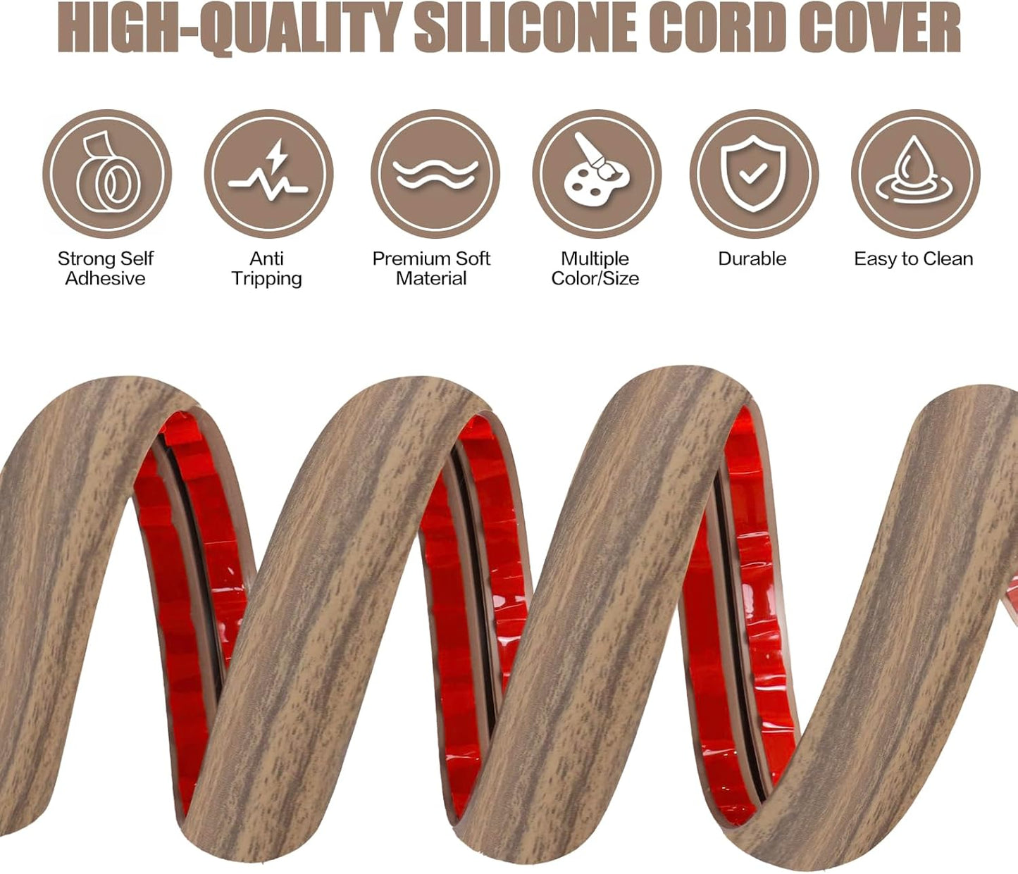 Floor Cord Cover Self Adhesive Cord Hider,10FT Cable Management, Extension Strip Protector for Wires, Prevent Cable Trips for Offices, Gyms, Exhibitions Cavity:0.3"(W) x0.28(H) Woodsmokedbrown