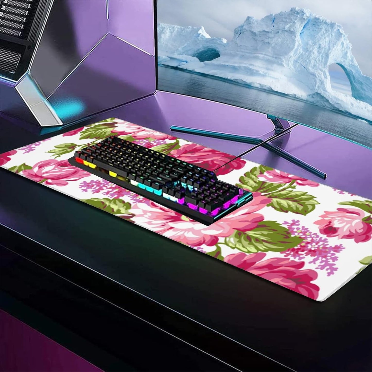 Cool Wolf Large Gaming Desk Mat,Rubber Non-Slip Majestic Forest Mouse Pad,31.5x11.8x0.12in Extended Wildlife Mousepad,Game Lover Mice Pads Gifts,Office Home Deskmat Decor