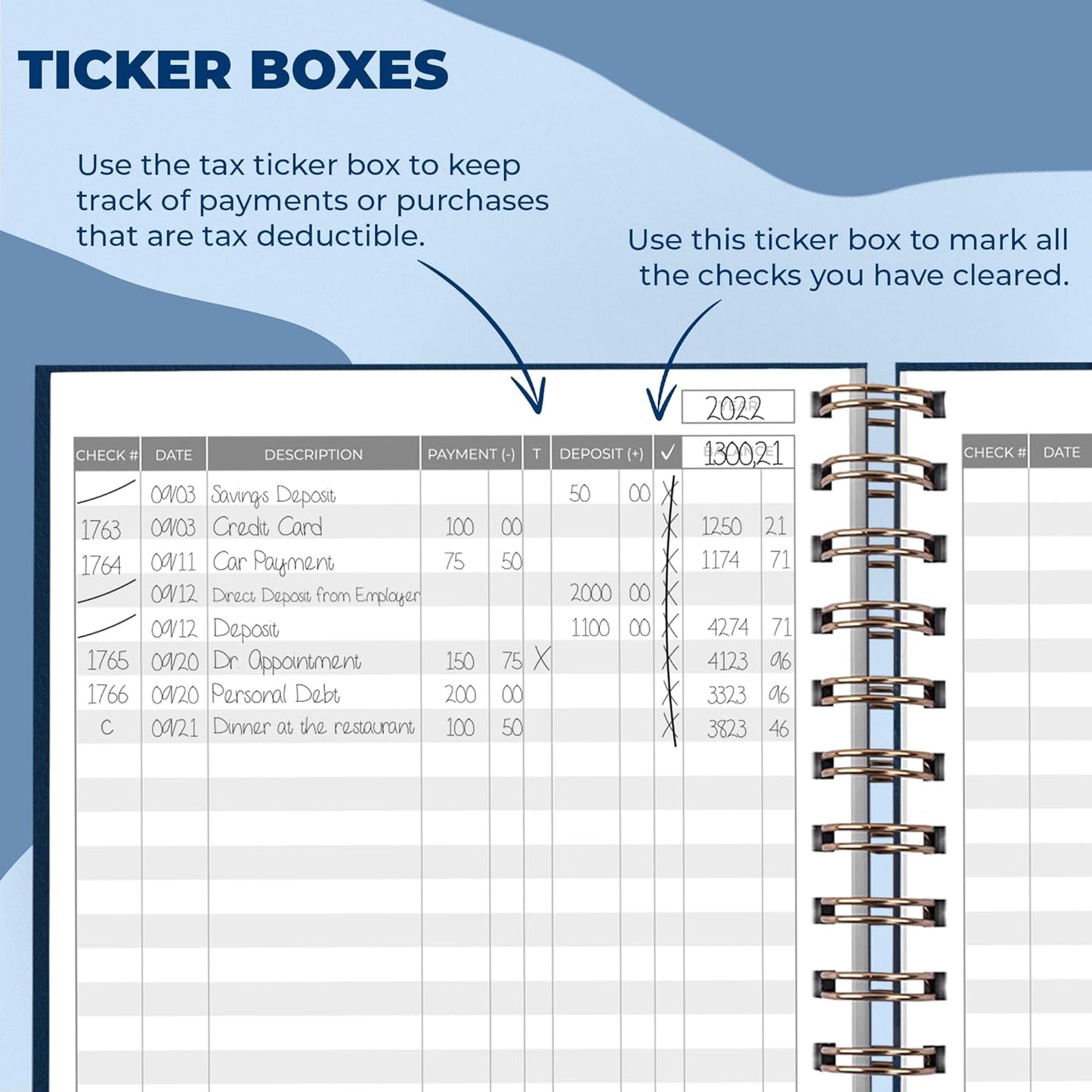 Clever Fox Check Register for Personal Checkbook – Checking Book Register – Checkbook Register – Accounting Ledger Book – 3968 Entry Lines, 6.1" x 8.3", Spiral Binding, Hardcover, Dark Blue