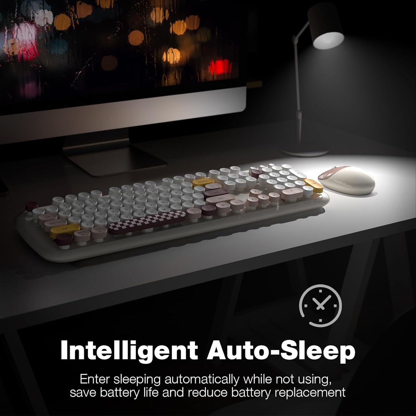 Wireless Keyboard and Mouse Combo for Windows, MOWUX 2.4G Full-Sized External Cordless Computer Keyboard, Compact Mouse, 8 Multimedia and Shortcut Keys, for PC, Laptop - Off White Colorful
