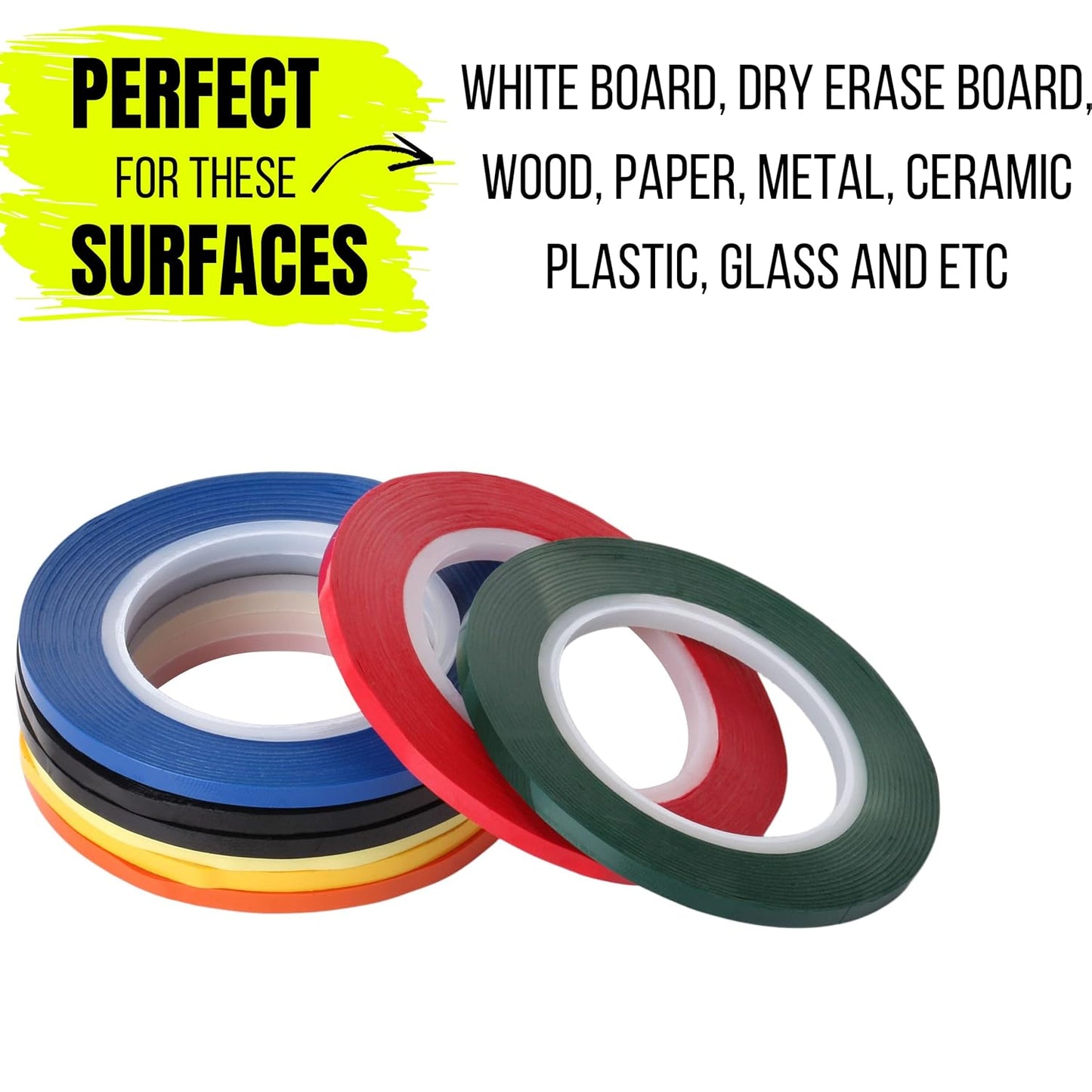 Mr. Pen- Whiteboard Tape, 8 Pack, Assorted Colors, Thin Tape for Dry Erase Board Accessories, Whiteboard Accessories, Chart Tapes
