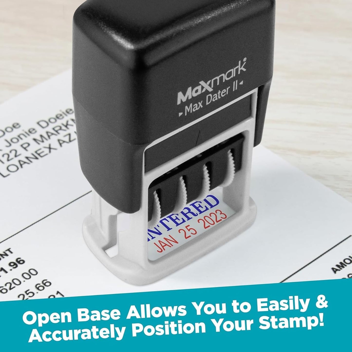 MaxMark Self-Inking Rubber Date Office Stamp with Completed Phrase & Date - Blue Ink (Max Dater II), 12-Year Band