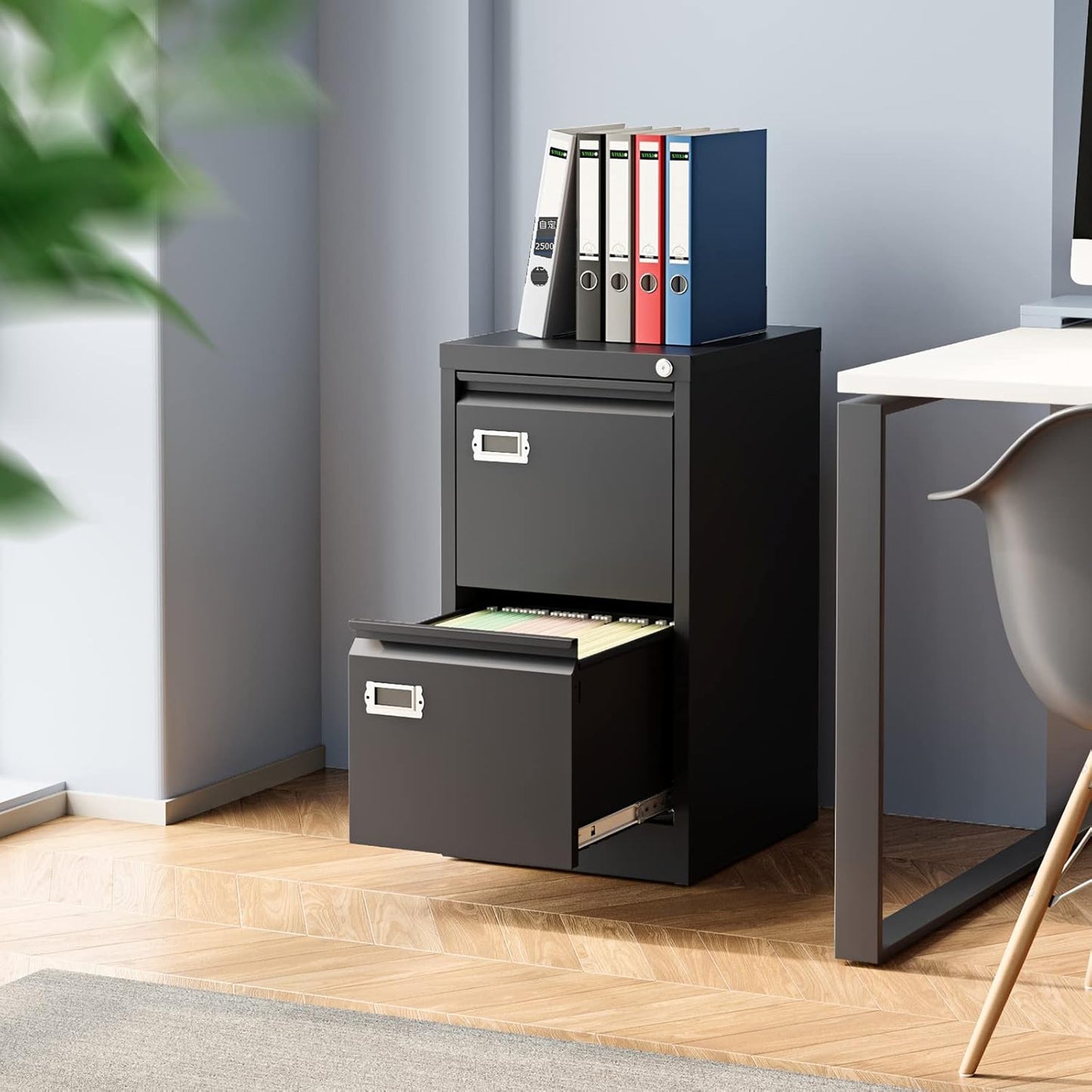 2 Drawer File Cabinet, Filing Cabinets for Home Office, Metal Vertical File Storage Cabinet with Lock, Locking File Cabinet for A4 Legal/Letter, 15.1" W x 17.7" D x 28.7" H, Assembly Required