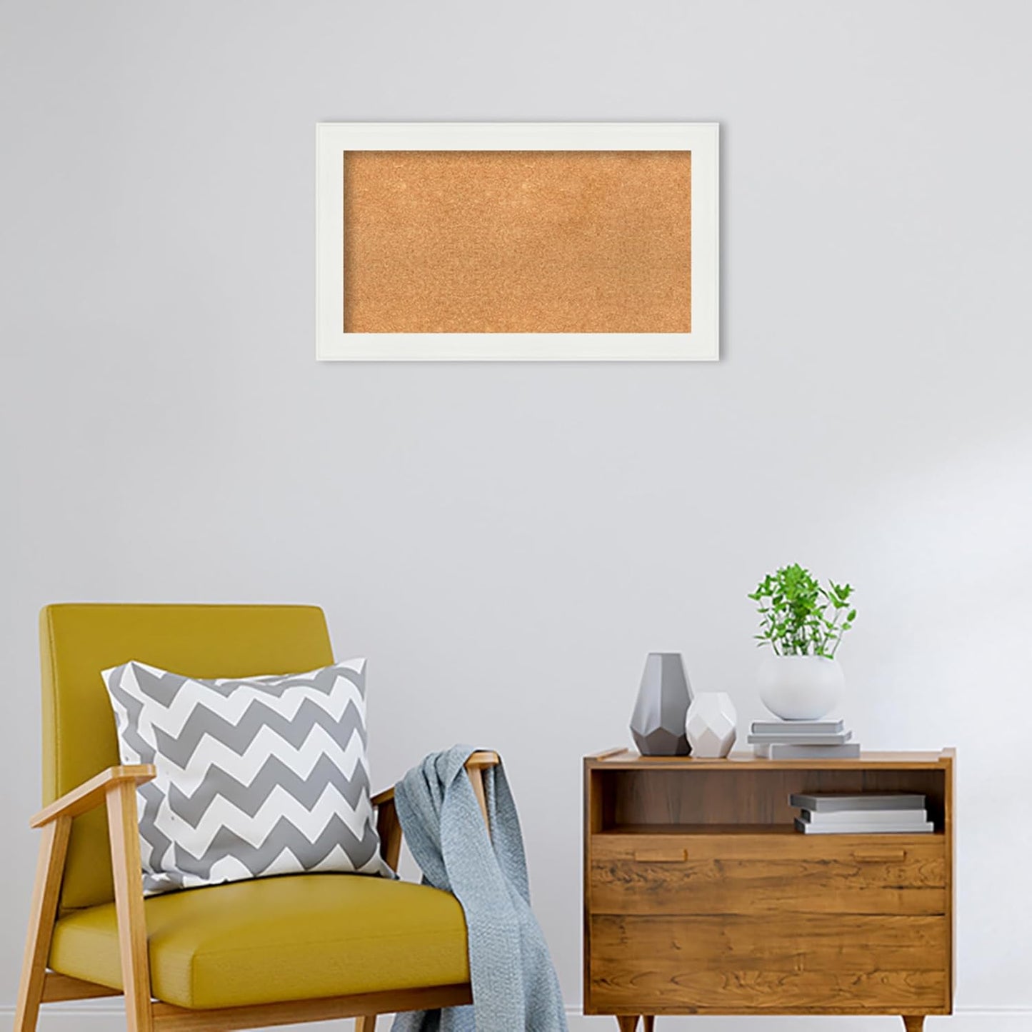 Amanti Art Natural Cork Board for Wall, 17x29 Vision Board with White Frame, Medium Corkboard Office Decor for Home Organization, Casual Corkboard Pinboard to Display Items for Home Organization in