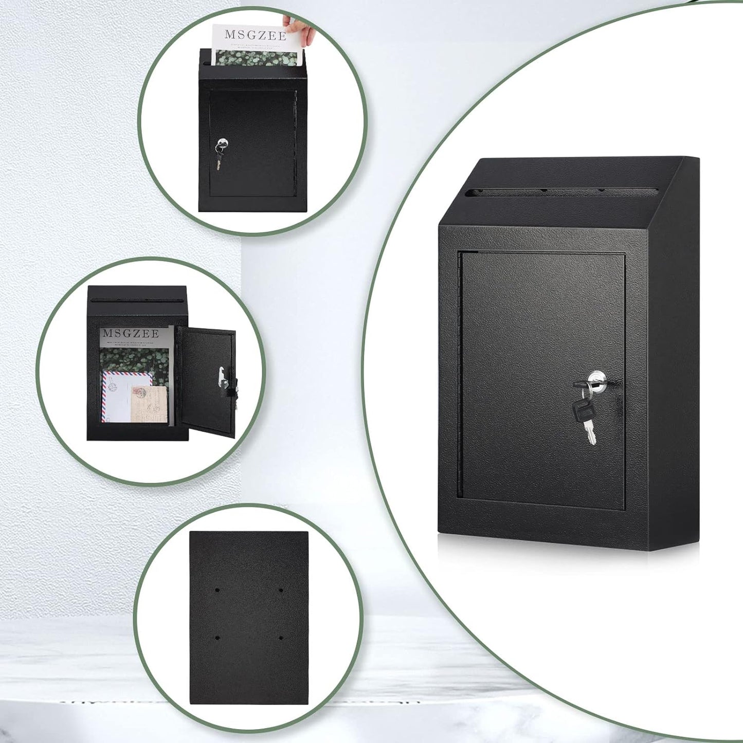 xydled Wall-Mount Mailbox,Heavy Duty Deposit Drop Box, Locking Metal Key Drop Box Suggestion Box with Key Lock,Secured Safe Storage Box Postbox for Home&Business Use,15x12x4 Inch,Black